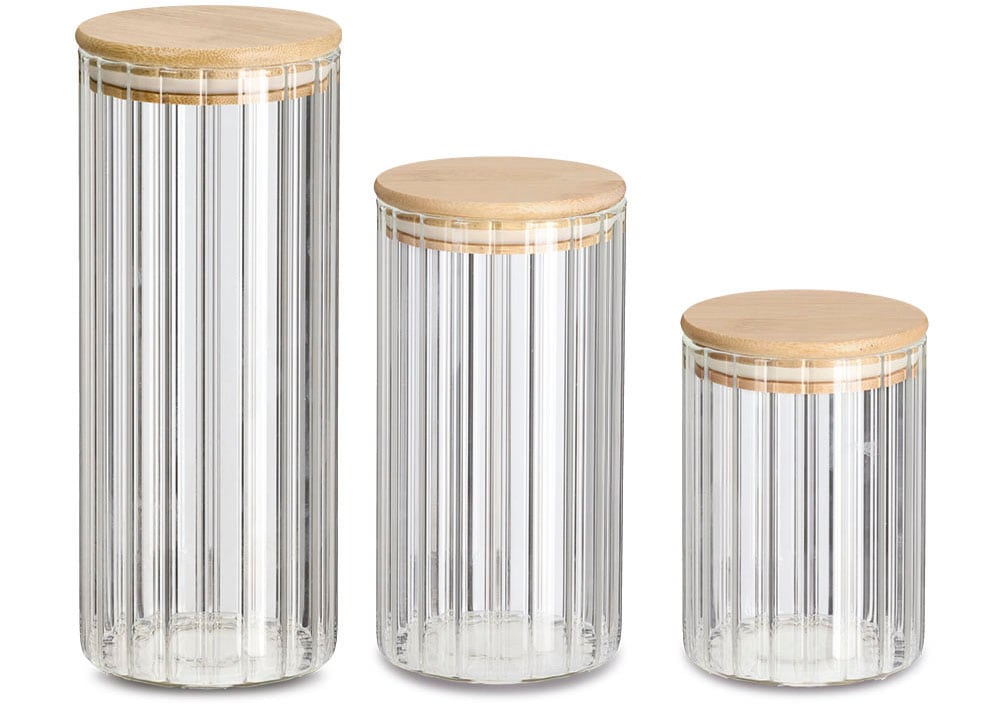 Zeller Present Vorratsglas, (Set, 3 tlg., Ø 9 cm - 610 ml, 850 ml, 1100 ml), aus Borosilikat mit raffinierten Rillen
