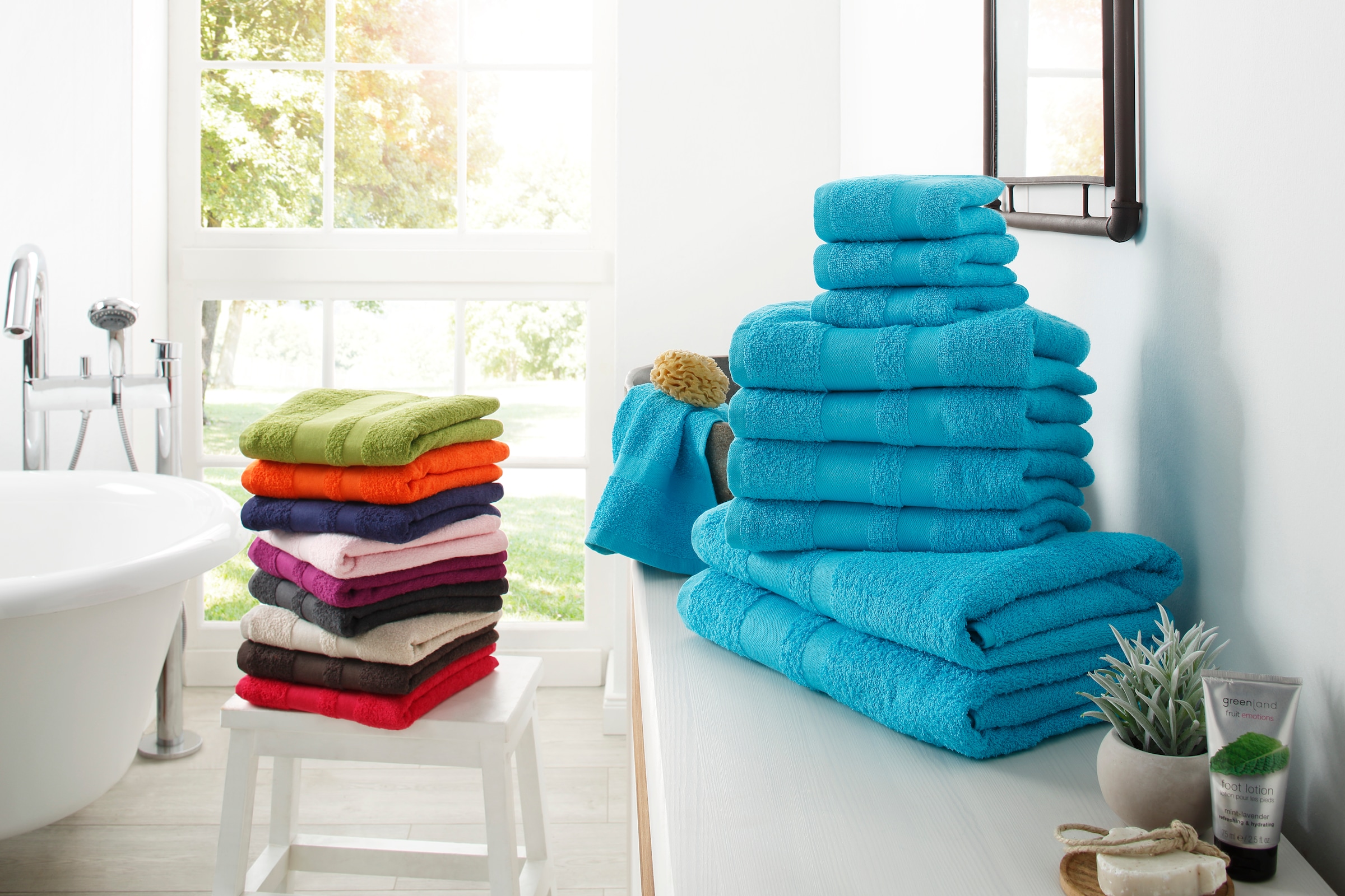my home Handtuch Set kaufen Walkfrottee, tlg., Bordüre, Handtücher BAUR Set, 10 aus einfarbiges Baumwolle mit | Handtuch-Set »Vanessa«, 100