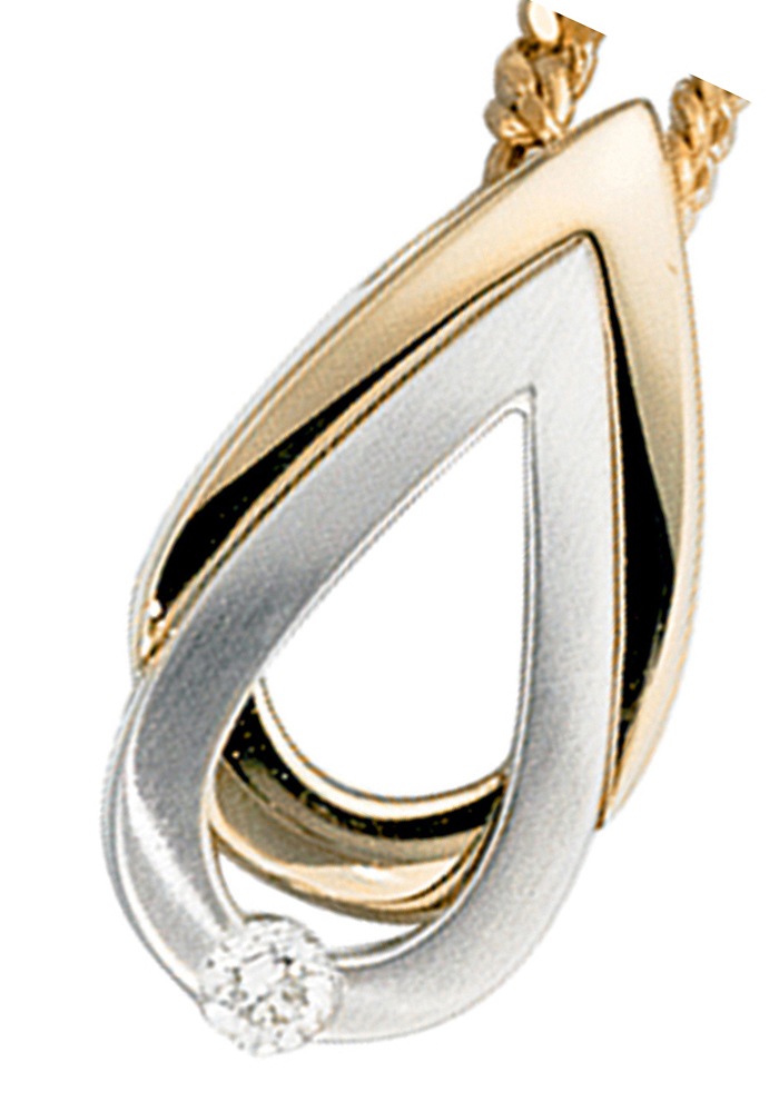 JOBO Kettenanhänger »Anhänger Tropfen 19 mm mit Diamant«  14 Karat 585 Gold bicolor