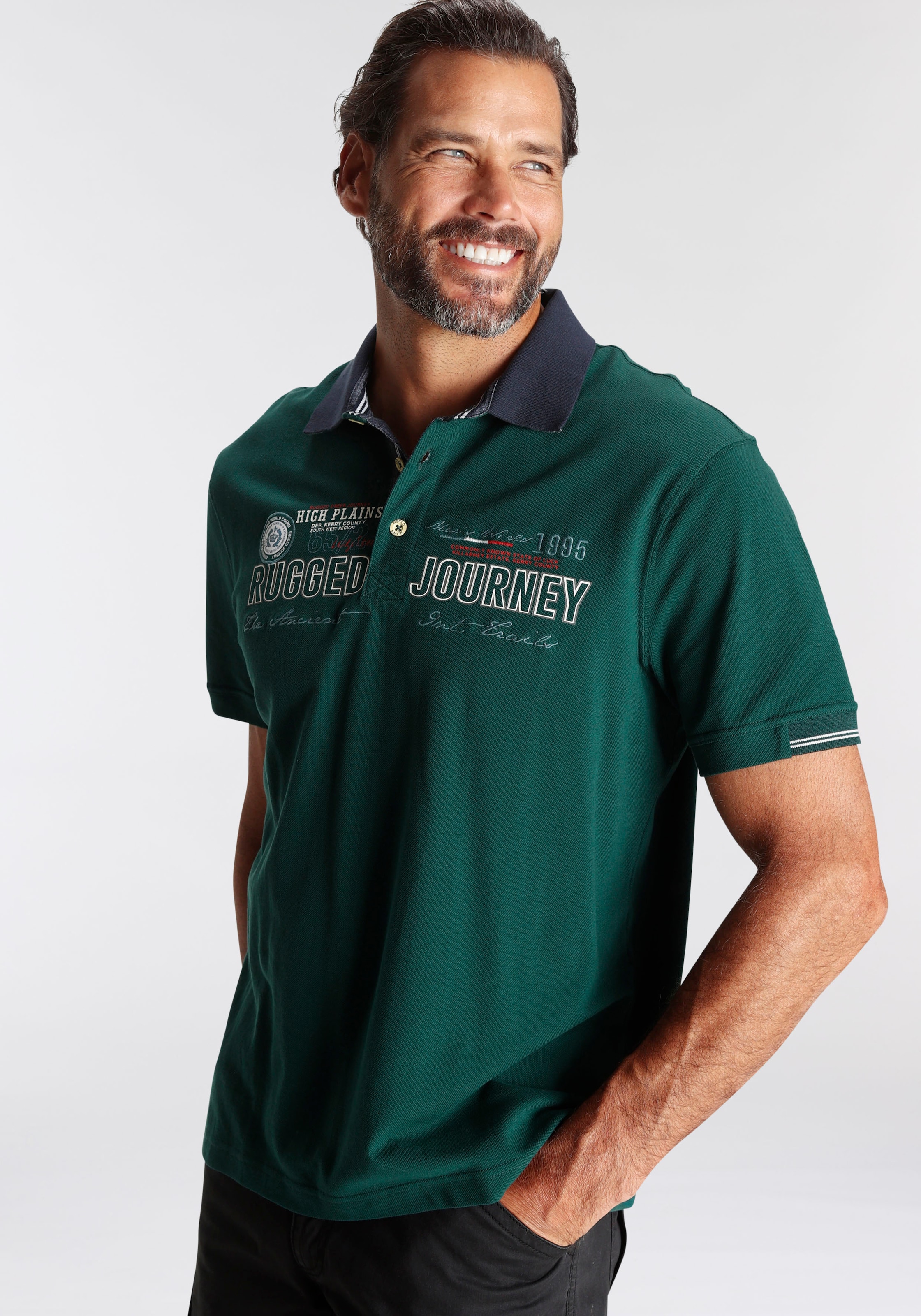 Mans World Poloshirt, Kurzarm, mit Print, Stickerei und Badge, Polokragen günstig online kaufen