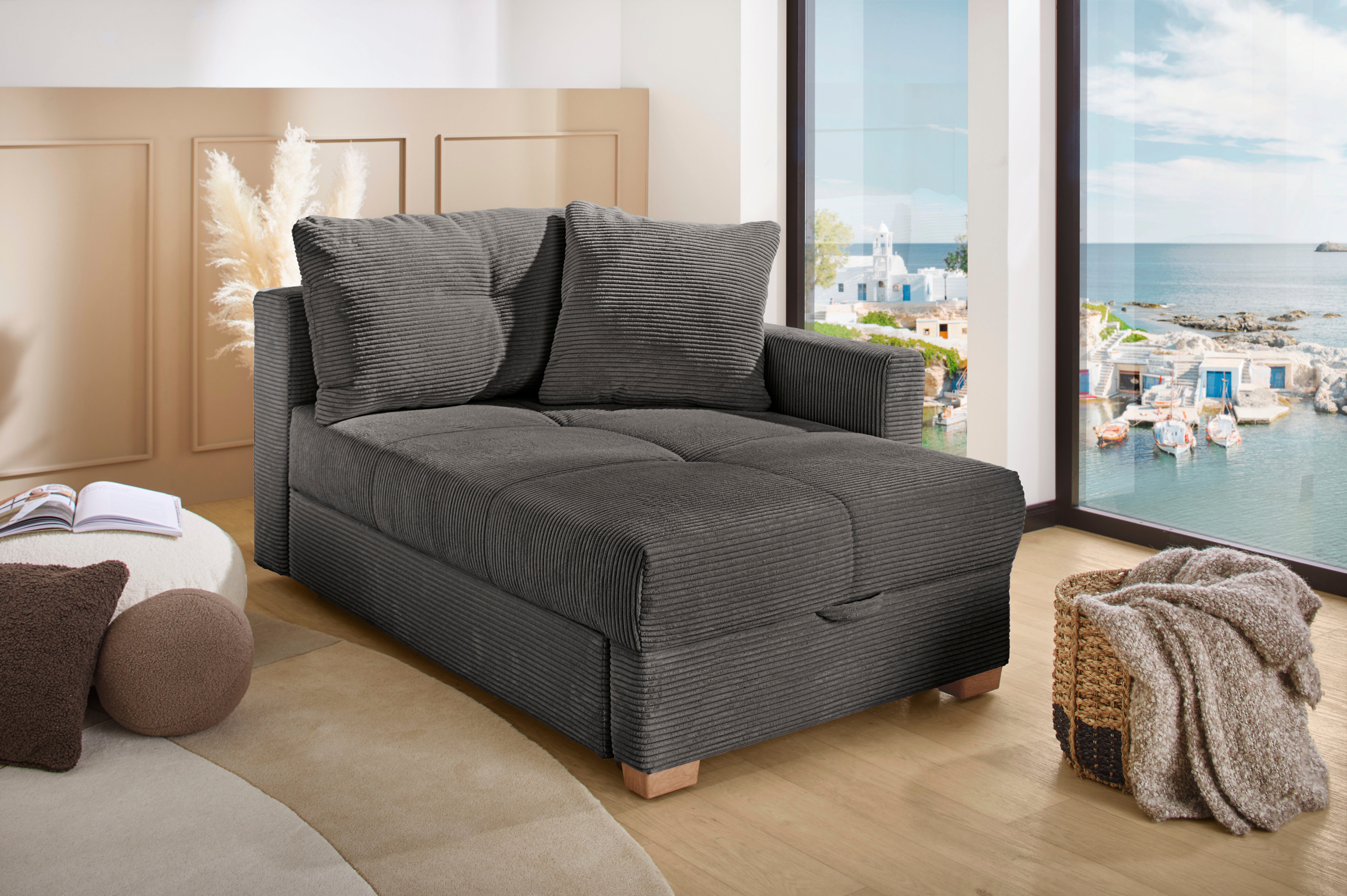 Jockenhöfer Gruppe Recamiere "Romeo, B: 164 cm, Liegefl: 90x210 cm, Schlaffunktion" Schlafsofa mit Bettfunktion, Bettkasten & Kissen, Federkern