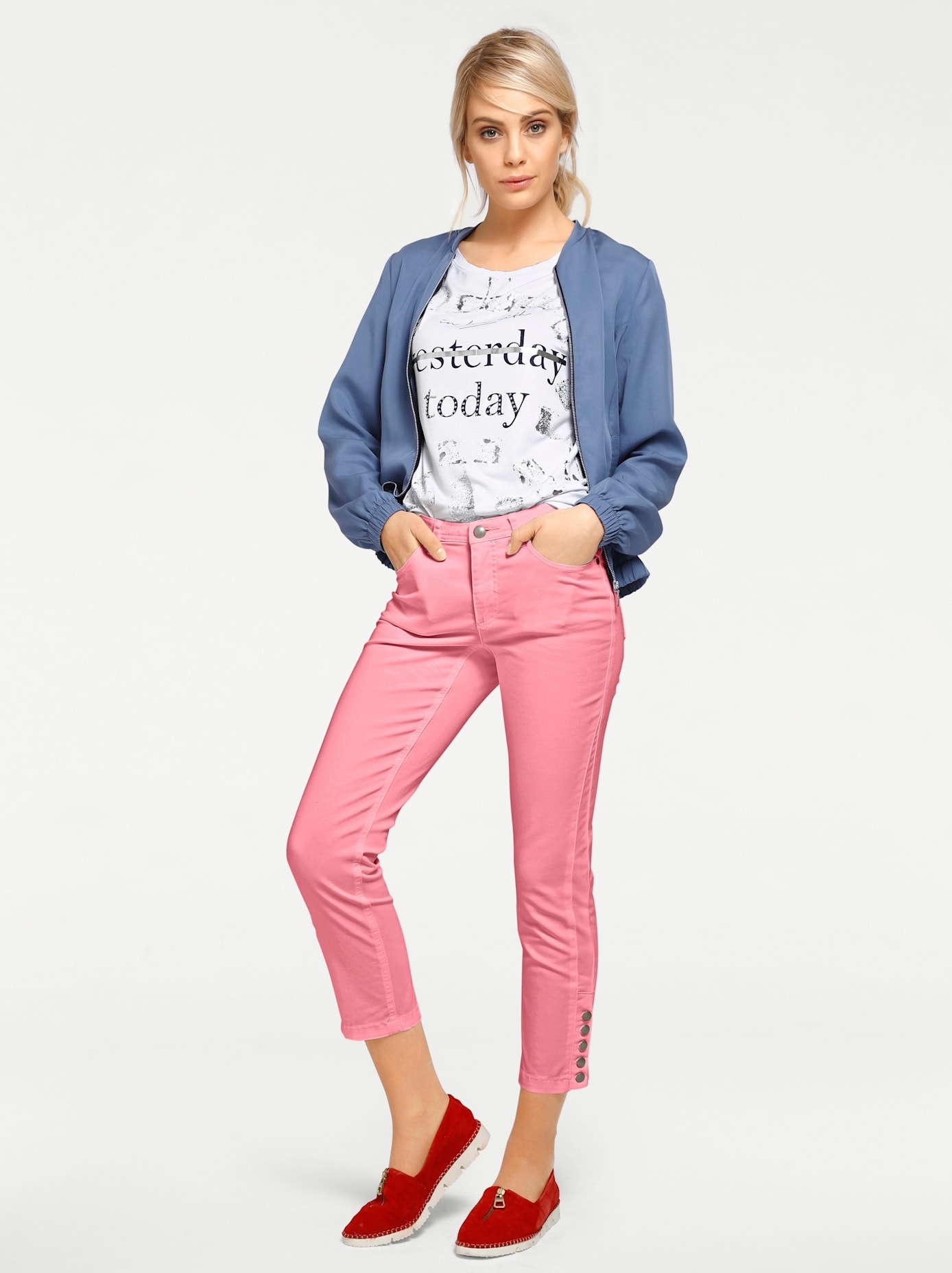 7/8-Hose HEINE, Damen, Gr. 38, Normalgrößen, pink (softpink), 98% Baumwolle, 2% Elasthan, Miedereinsatz:85% Polyester, 15% Elasthan, unifarben, 7/8-Länge, Hosen 7/8-Hose 3