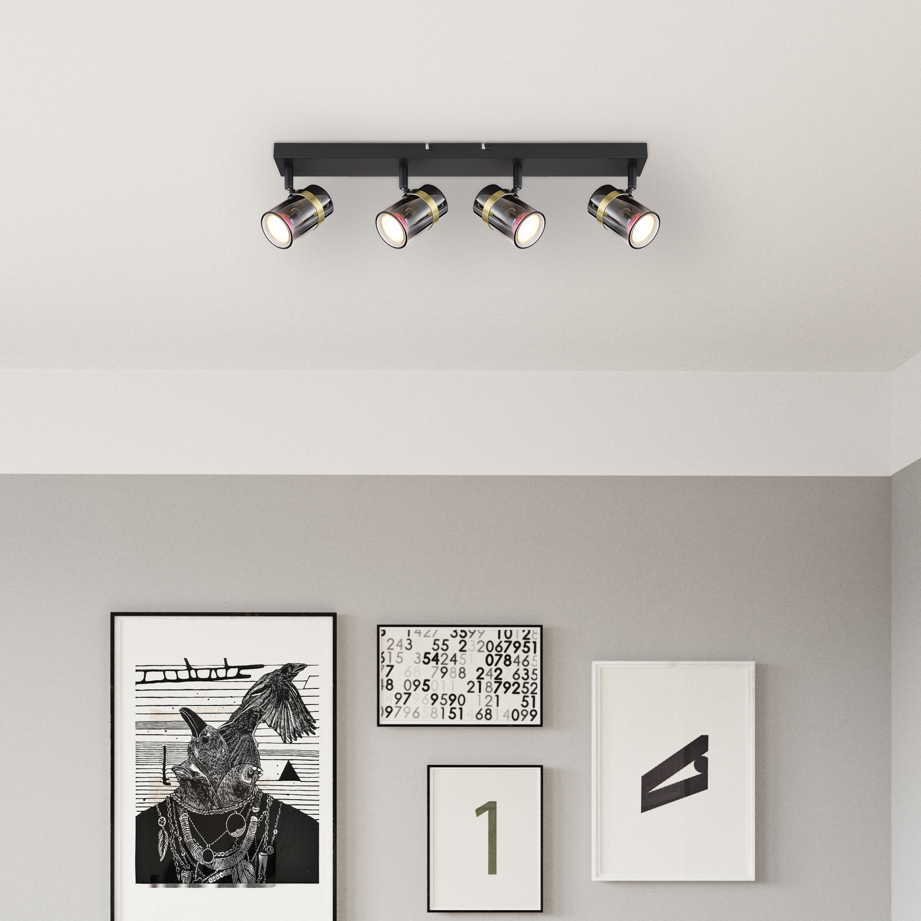 GLOBO LIGHTING Deckenstrahler »TRABBY«, Leuchtmittel GU10 | ohne Leuchtmittel, Deckenspot/schwarz/Glas rauchfarben/messingfarben/Flur/Wohnzimmer
