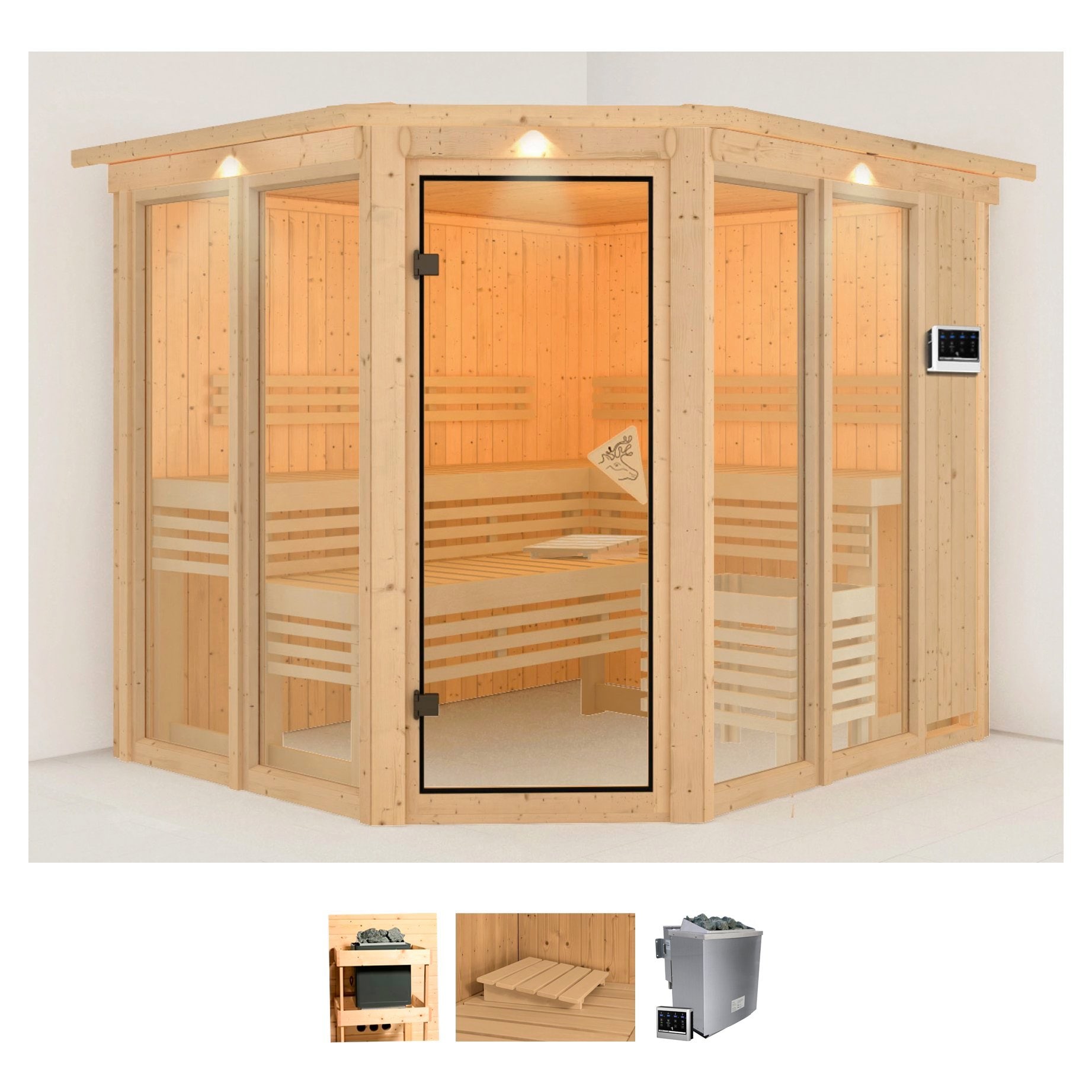 Karibu Sauna "Anike 3" Set, Ofen 9 kW Bio externe Strg easy