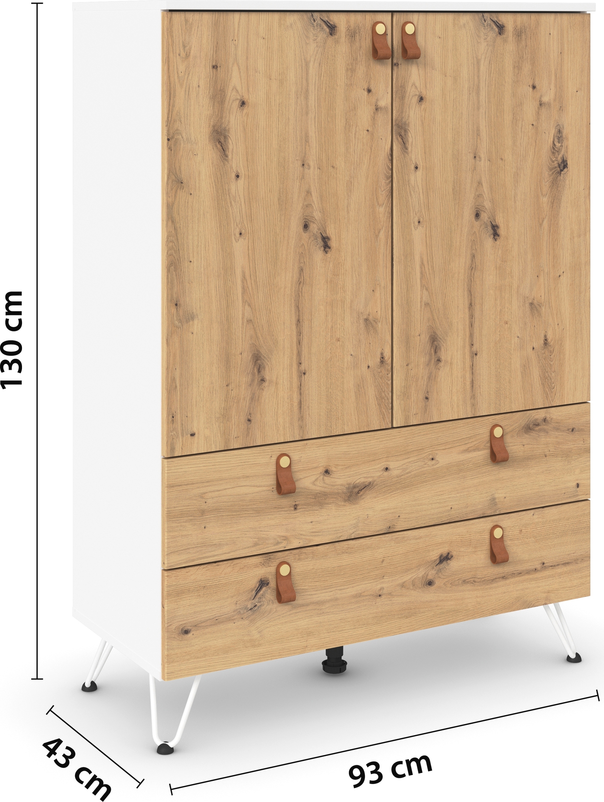 rauch Hochkommode »Homey by Aditio«, mit Grifflaschen in Leder, 2 Schubladen mit Softclose-Funktion