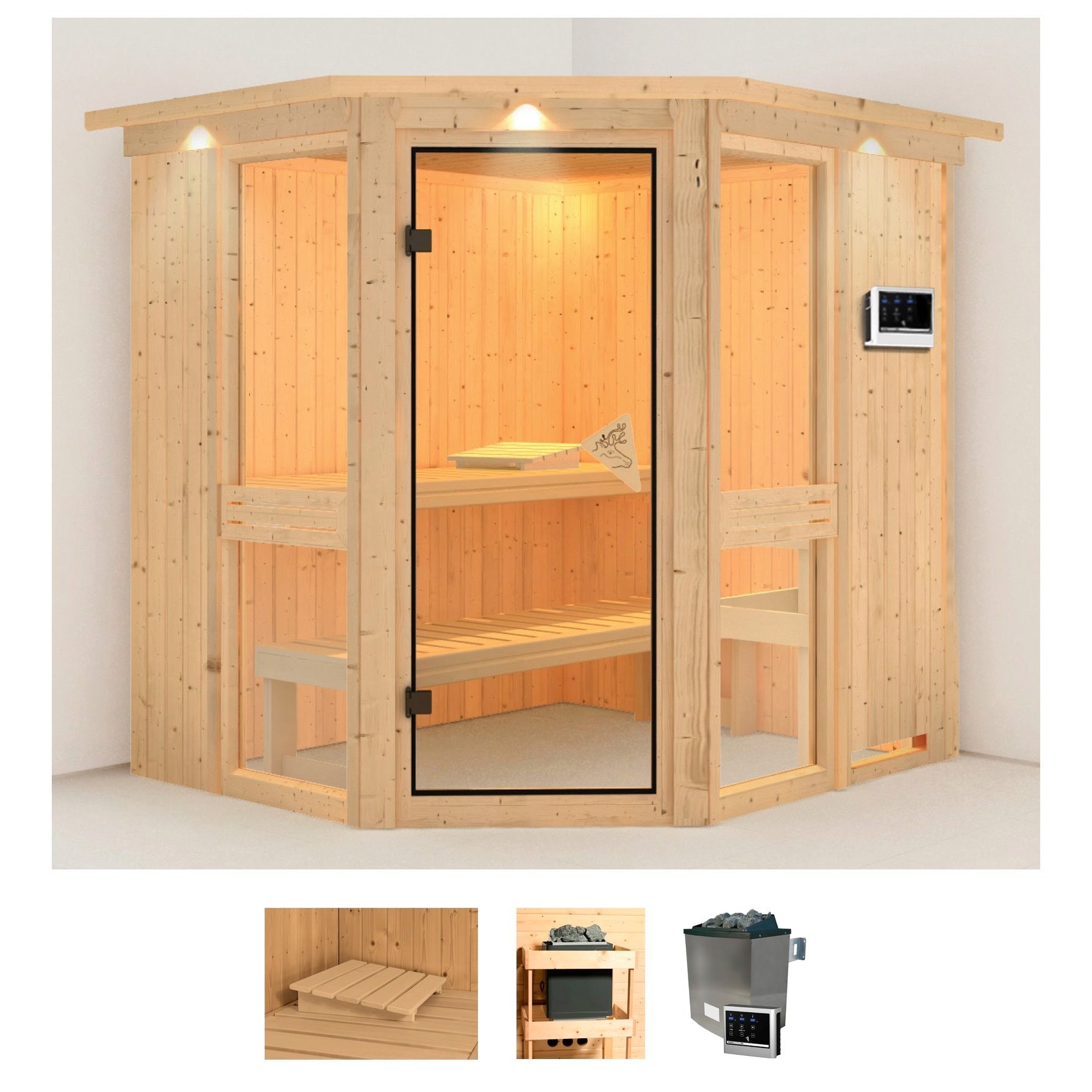Karibu Sauna "Aline 1" Set, Ofen 9 KW externe Strg easy