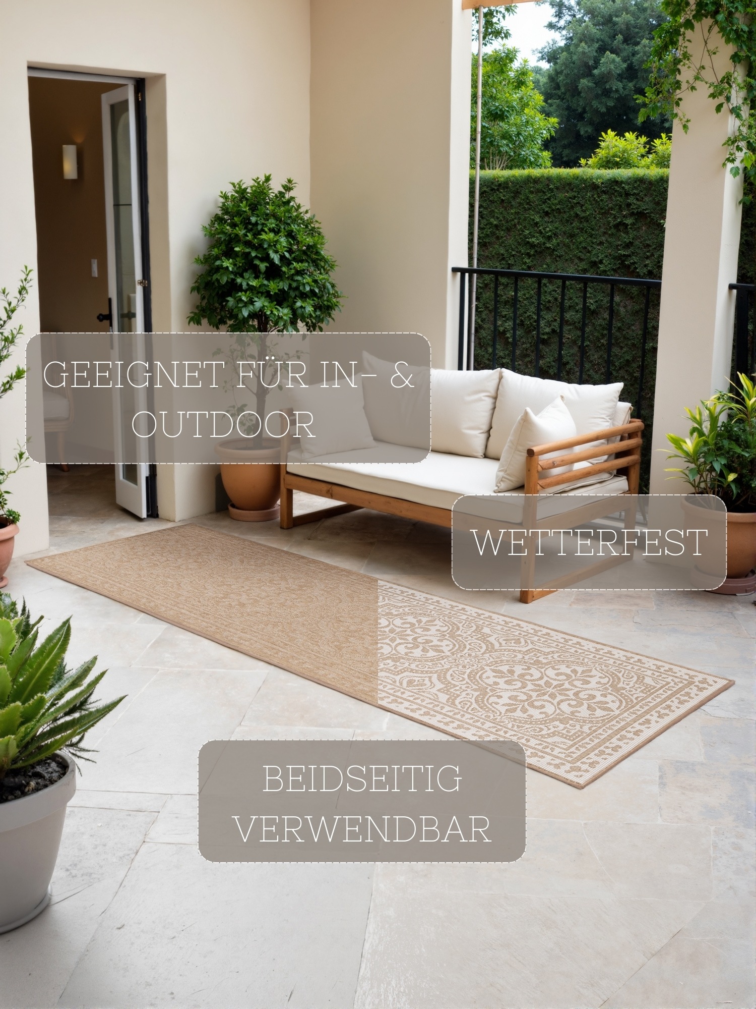 NORTHRUGS Outdoorteppich »Rosel Wendeteppich«, rechteckig, 5 mm Höhe, In und Outdoor, Flachgewebe, wetterfest, pflegeleicht, robust