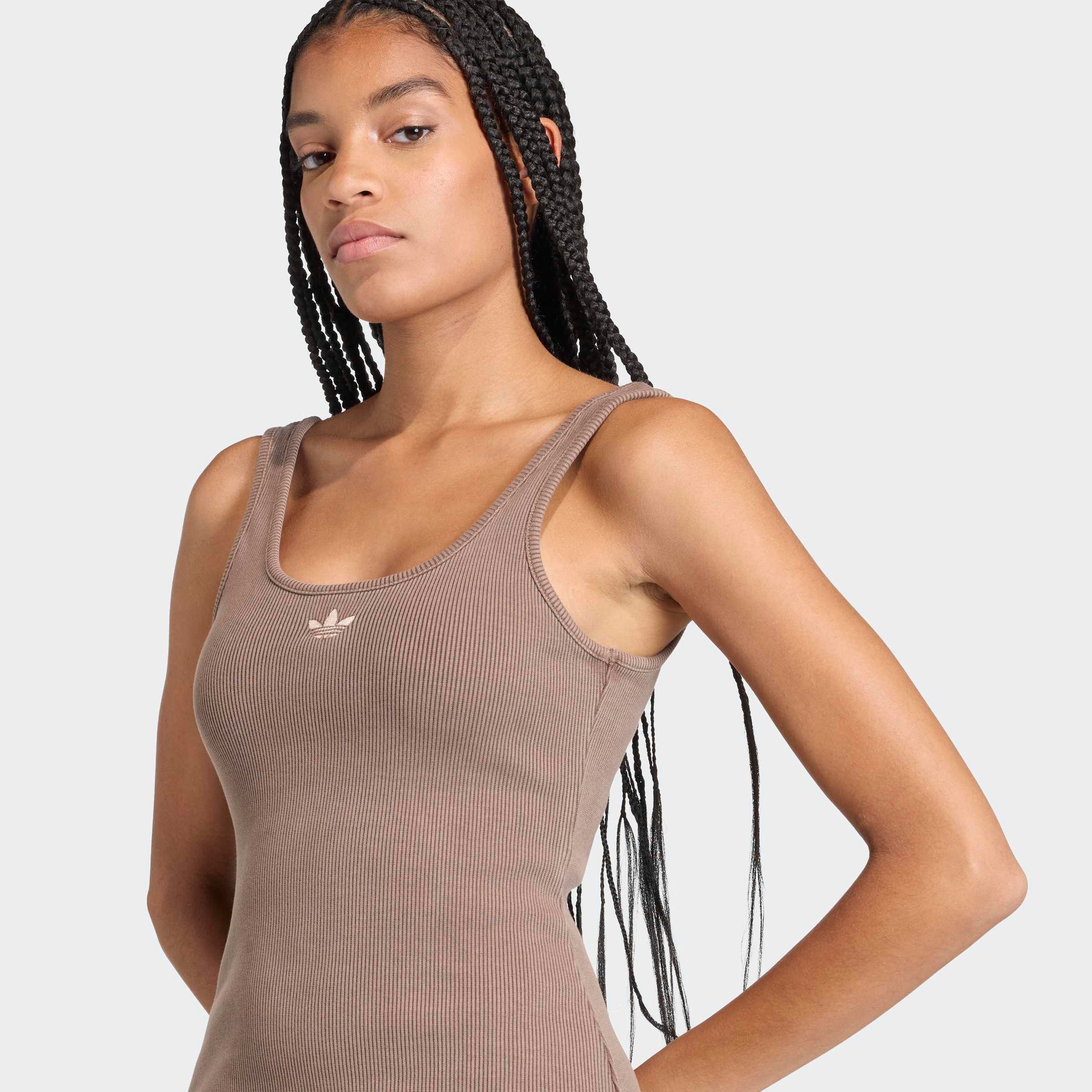 Shirtkleid ADIDAS ORIGINALS "ESSENTIALS RIB TANK WASHED", Damen, Gr. XL, N-Gr, earth strata, Obermaterial: 95% Baumwolle, 5% Elasthan, Kleider Shirtkleid 3