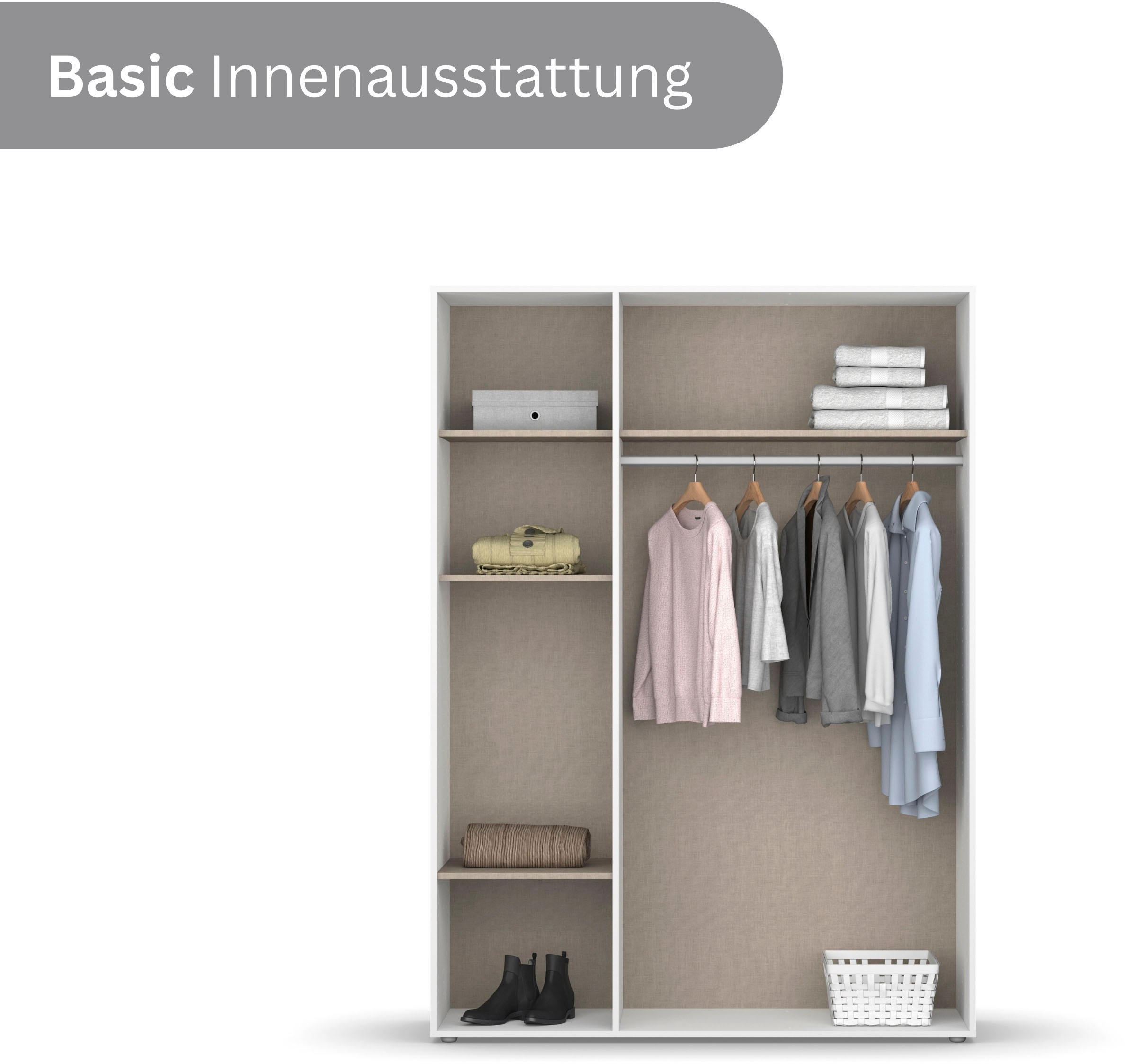 rauch Drehtürenschrank »Kleiderschrank Schrank Garderobe Wäscheschrank NAGATA mit Spiegel«, (in 3 verschiedenen Ausstattungen BASIC/CLASSIC/PREMIUM), und modernen Stangengriffen in Graumetallic TOPSELLER MADE IN GERMANY