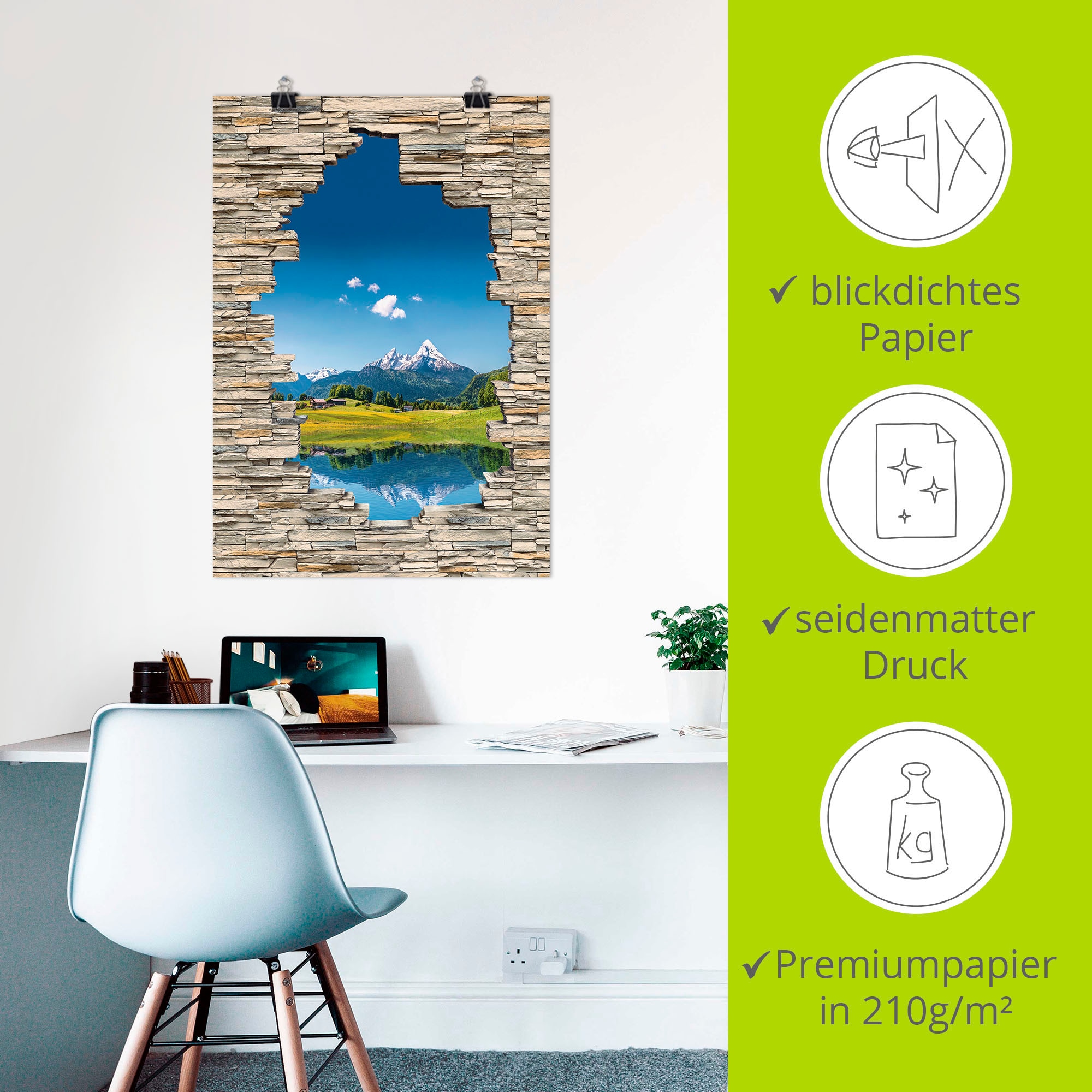 Artland Wandbild »Landschaft in den Alpen Blick Steinmauer«, Berge & Alpenbilder, (1 St.), als Leinwandbild in verschied. Größen