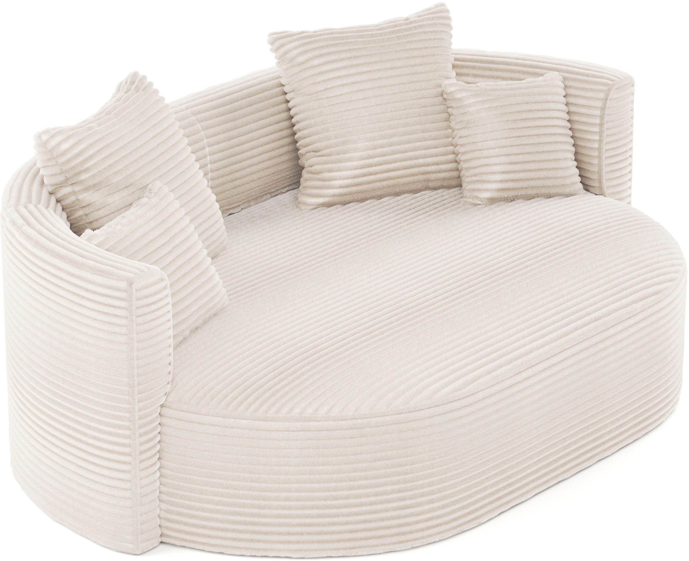 LeGer Home by Lena Gercke 2,5-Sitzer »ISALIE, rundes Loungesofa, mit Kissen, perfekt gepolstert«, moderne Stoffe, mit 4 Zierkissen, extra große Sitzfläche