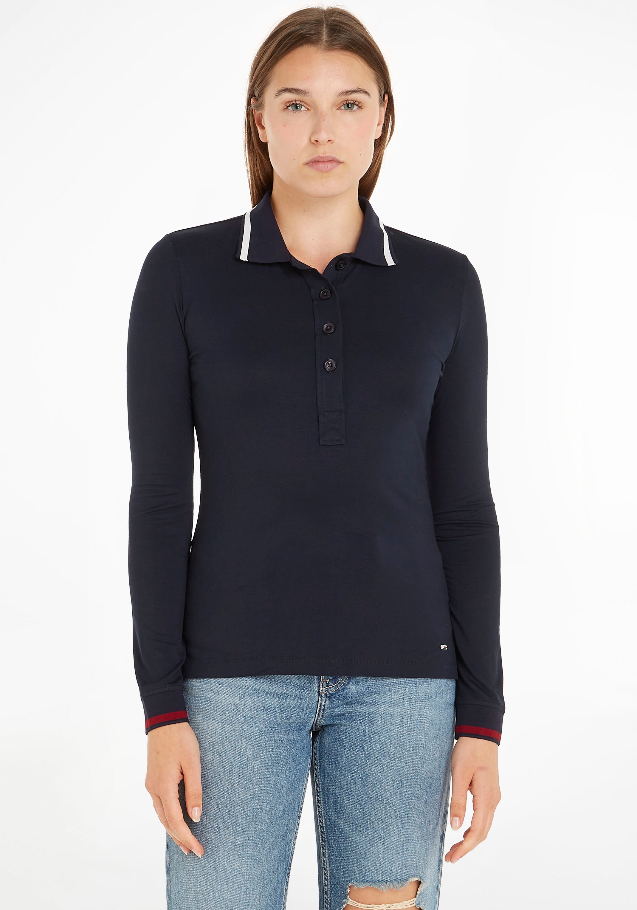 Tommy Hilfiger Poloshirt moderner, GLOBAL LS«, mit STR kaufen an farblicher Kragen & | »SLIM POLO SPLIT BAUR Ärmel Einfassung für