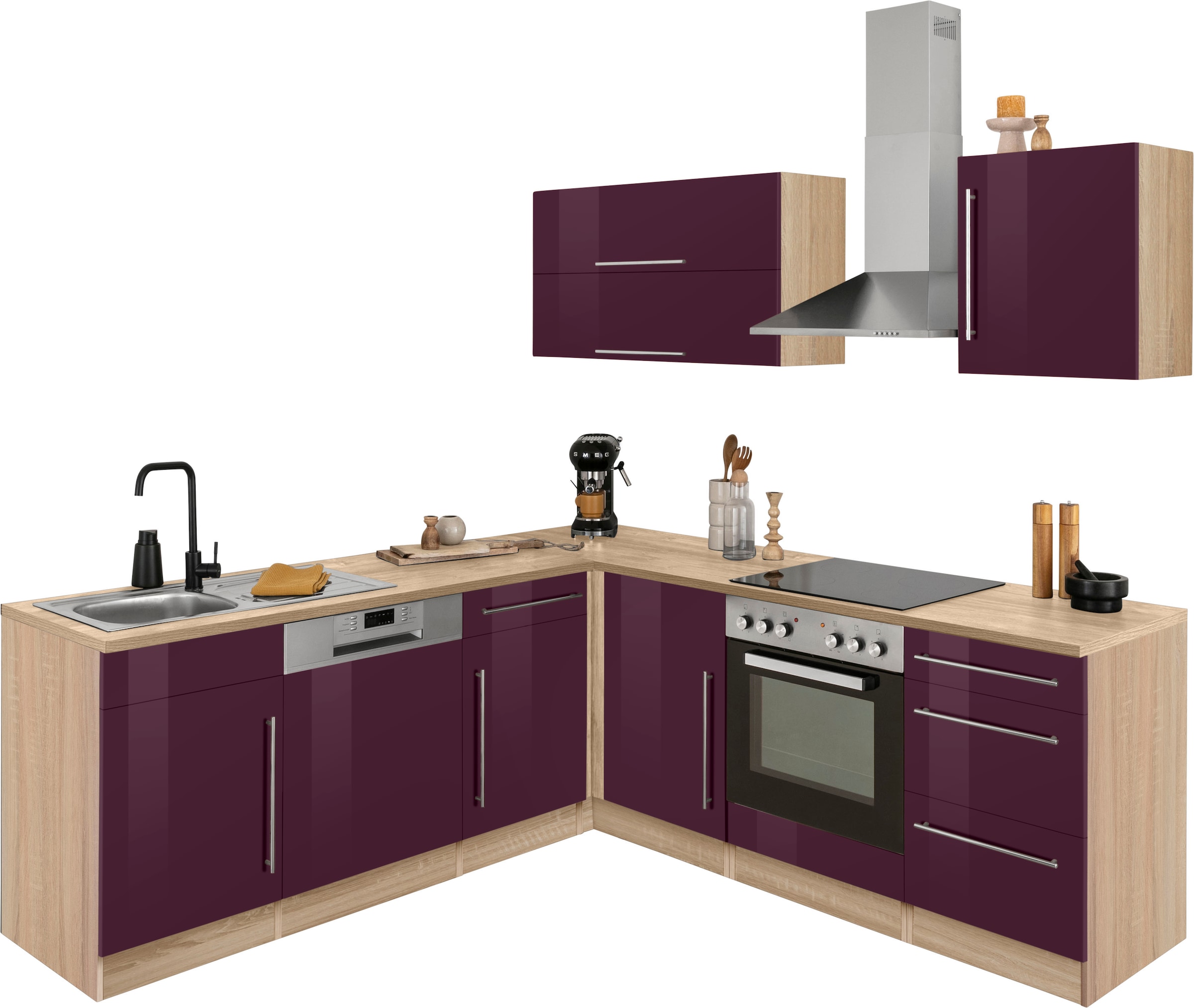 KOCHSTATION Winkelküche »Samos«, mit E-Geräten, Stellbreite 220/220 cm