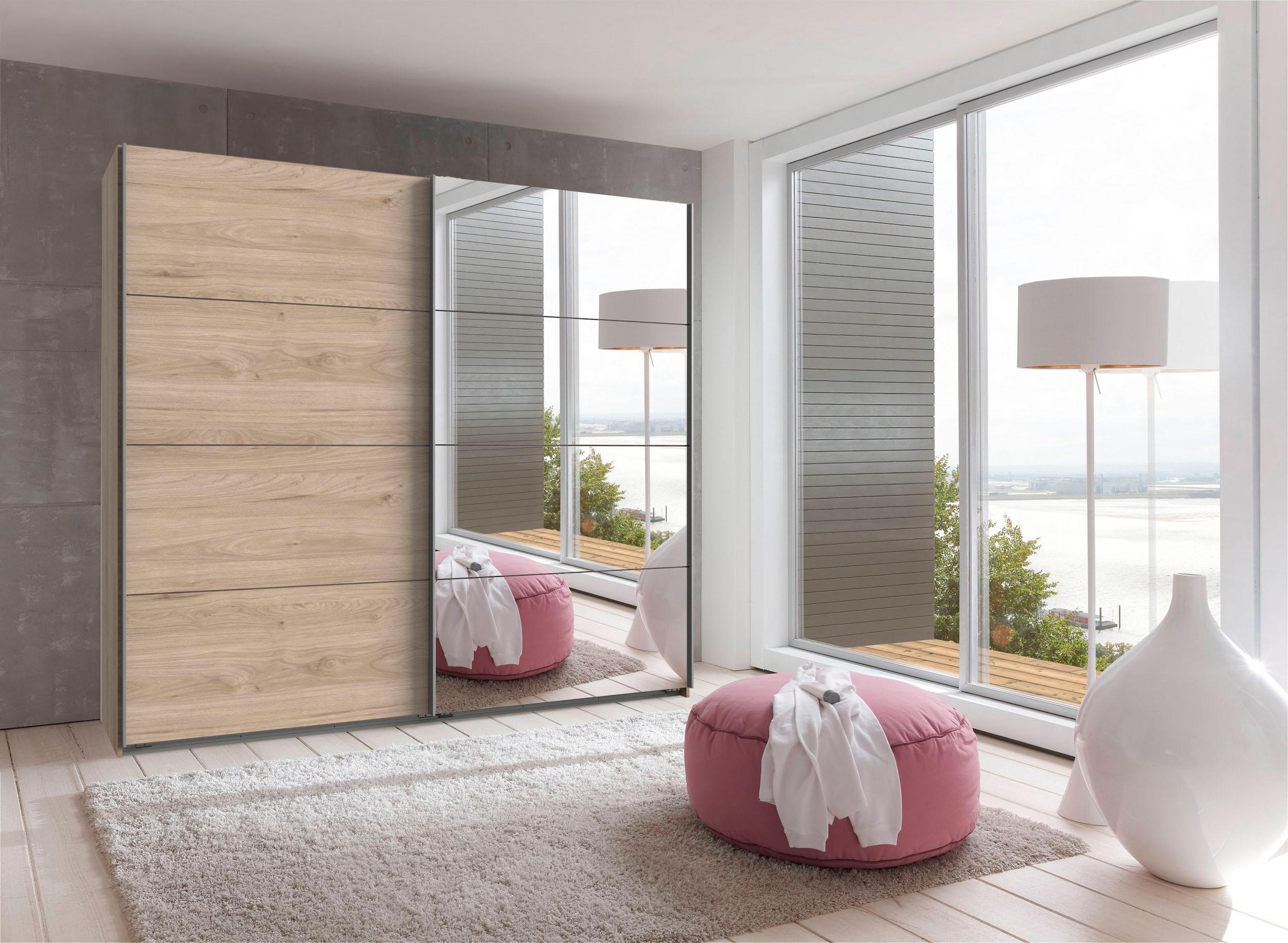 Wimex Schwebetürenschrank »Ernie Kleiderschrank mit Spiegel, Made in Germany TOPSELLER«, (Wähle aus verschiedenen Größen deinen perfekten Stauraum!), Schlafzimmerschrank eichefarben 225cm Breit Preisknaller Basic