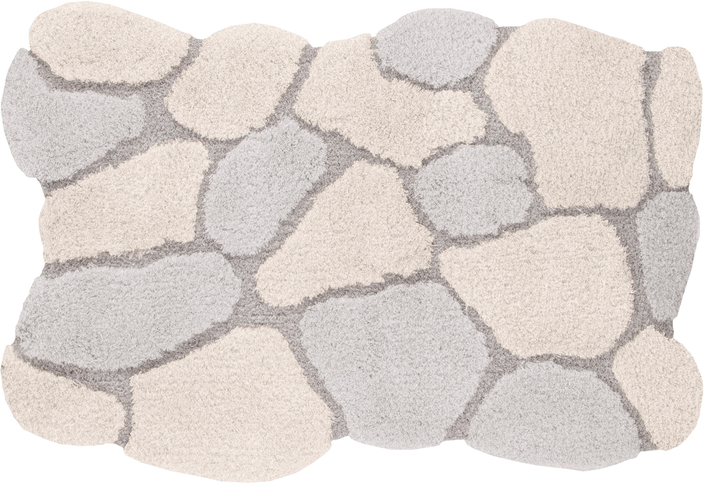 Kleine Wolke Badematte »Brick« Höhe 22 mm rutschhemmend beschichtet fußbodenheizungsgeeignet Zweifarbiger Stein-Look in Creme & Grau mit geschwungenen Formen