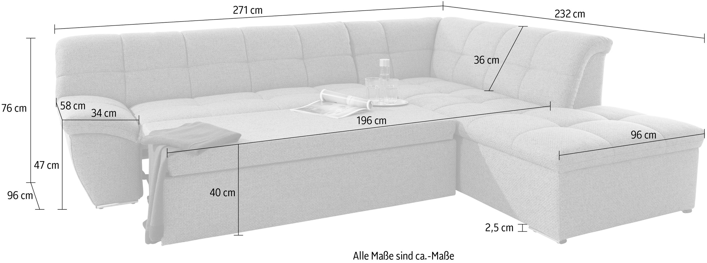 DOMO collection Ecksofa »Lagoa L-Form«, wahlweise mit Bettfunktion, frei im Raum stellbar, große Farbvielfalt