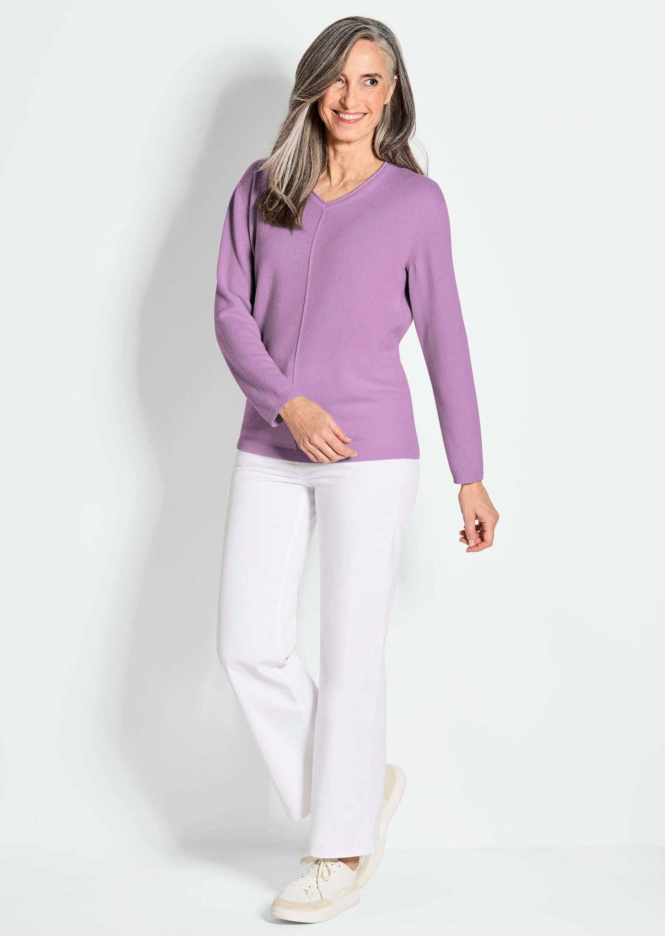 GOLDNER Strickpullover "Kurzgröße Basicpullover mit V-Ausschnitt" Aufwendig günstig online kaufen