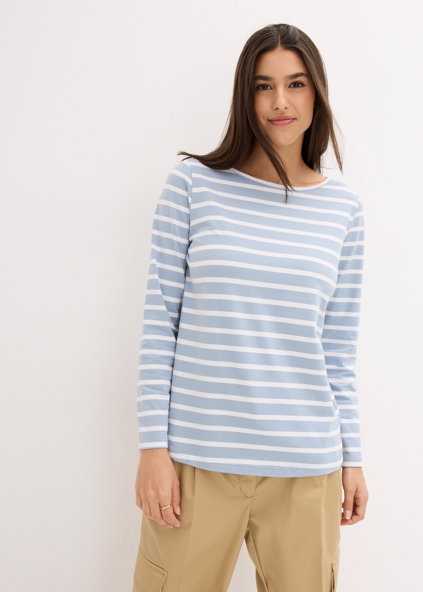 bonprix Langarmshirt Packung, 2 Stk. lockere Passform, U-Bootausschnitt, au günstig online kaufen