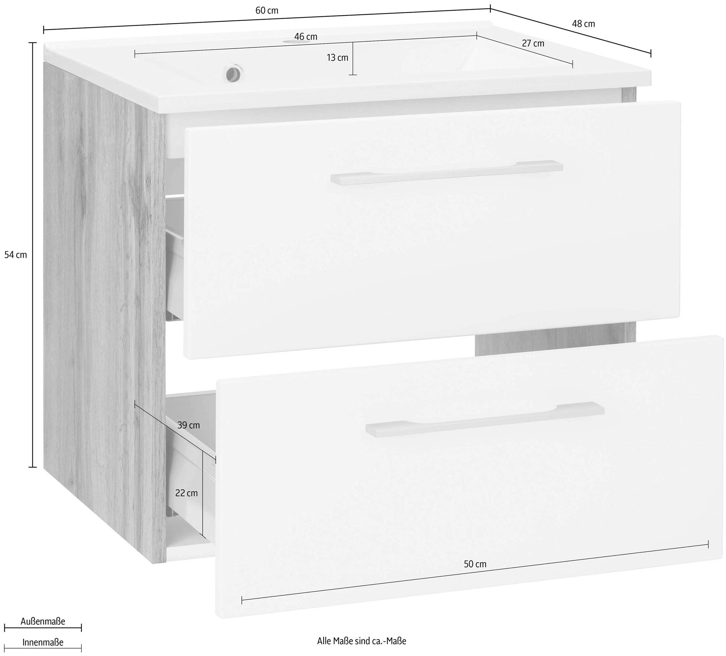 welltime Waschbeckenunterschrank »Soria«, Badmöbel, Waschtisch inkl. Waschbecken, Breite 60 cm