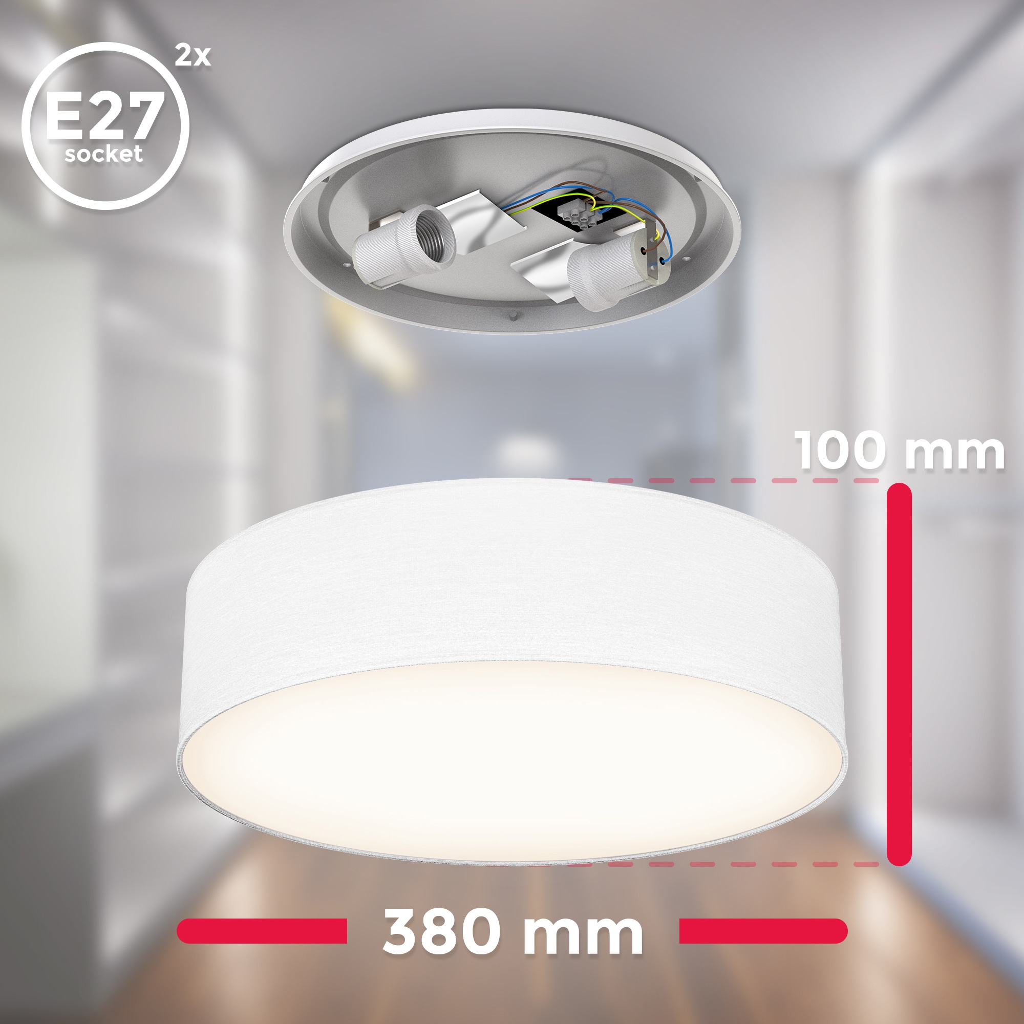 »BK_SD1218 BAUR Stoffschirm Weiß, 2x flammig-flammig, 2-Flammig, Bürolampe, Ø38cm, Deckenlampe, B.K.Licht 2 Leuchtmittel Textilschirm, Deckenleuchte | ohne E27-Fassung«,