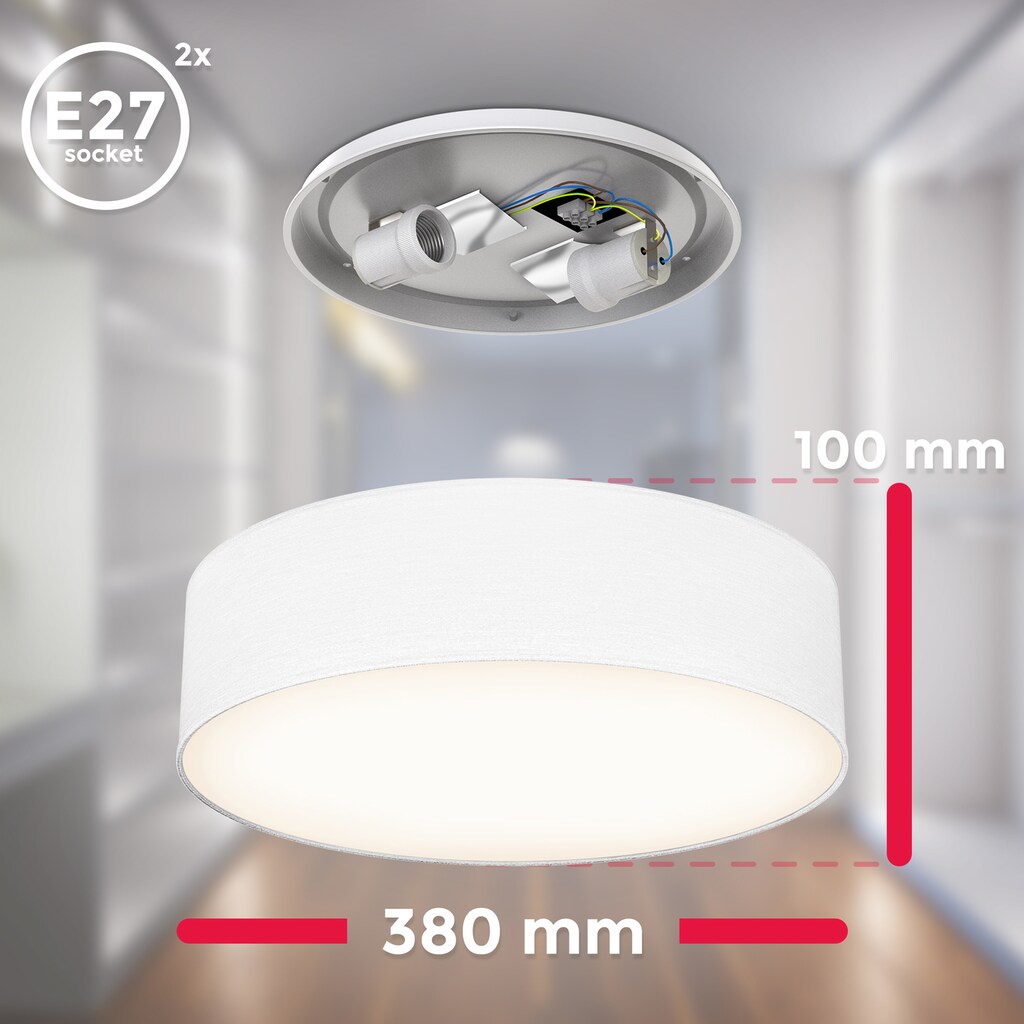 B.K.Licht Deckenleuchte »BK_SD1218 Deckenlampe, Ø38cm, Stoffschirm Weiß, 2x E27-Fassung«, 2 flammig-flammig