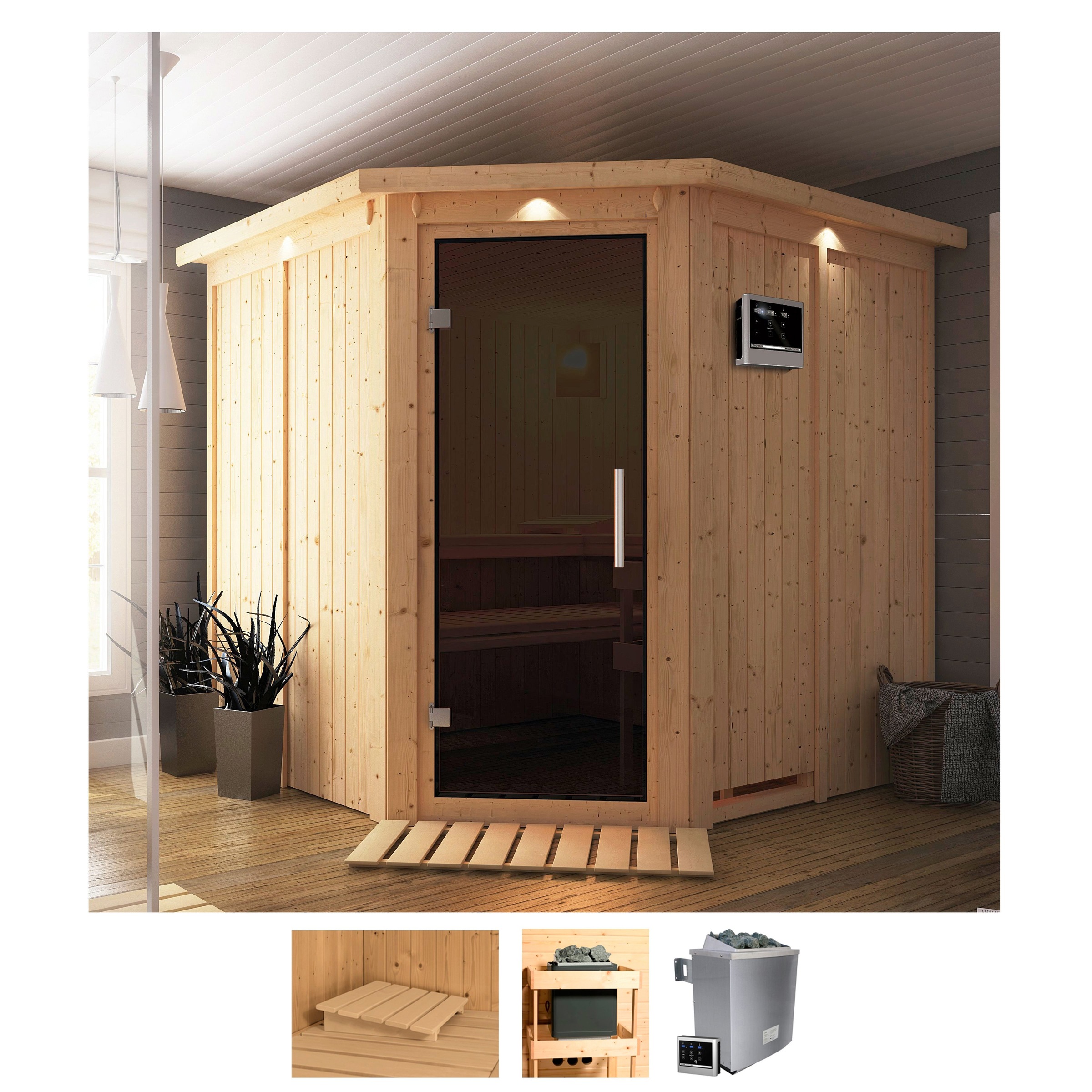 KARIBU Sauna "Jarin", Saunaofen, externe Steuerung, 9 kW, beige, Saunen, 9-kW-Ofen mit externer Steuerung