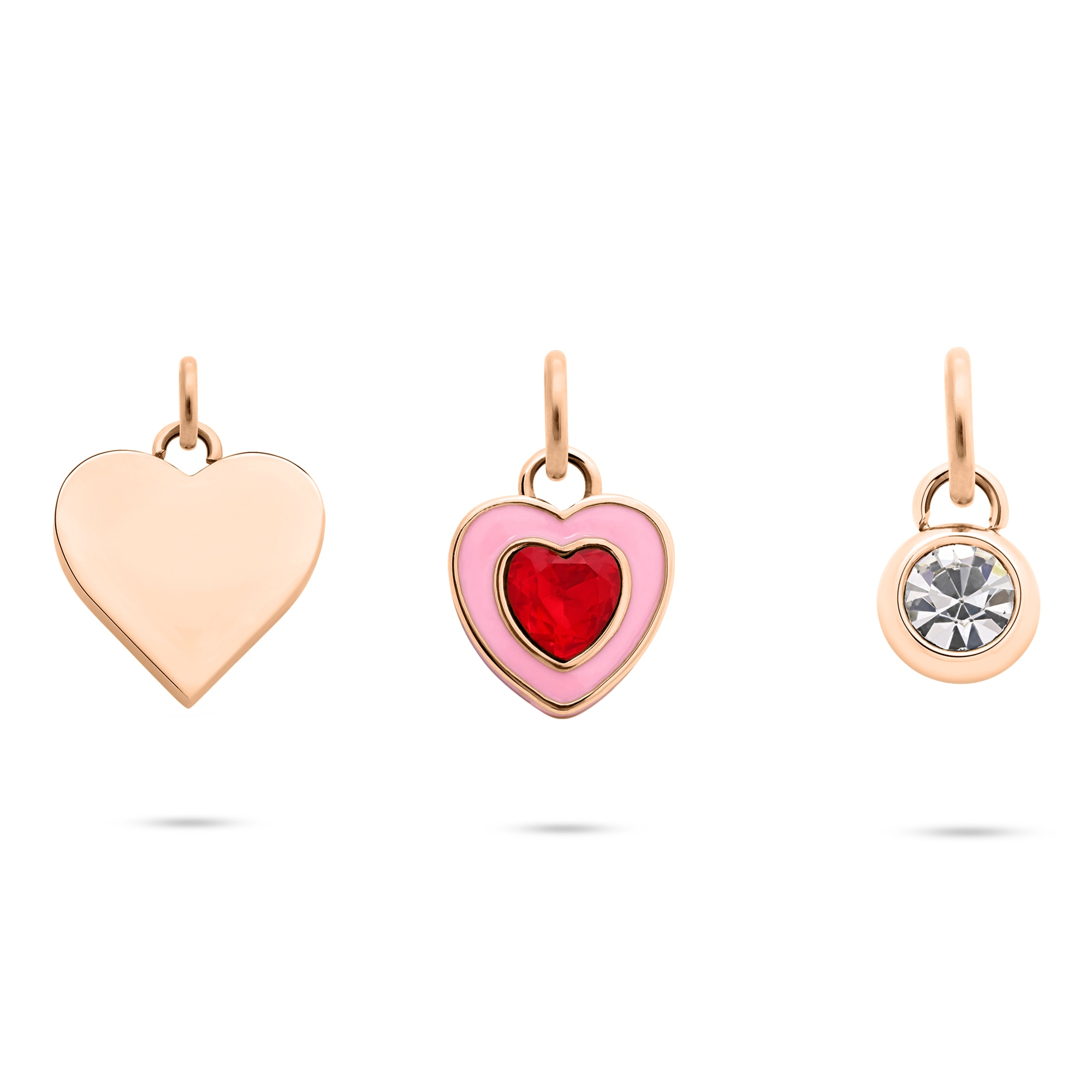 TAMARIS Damen Anhänger Set "Schmuck Geschenk 3er Anhänger Bundle, Herzen", Edelstahl, 4,9 groségoldfarben, kristallweiß, rot, kristallweiß, rot,