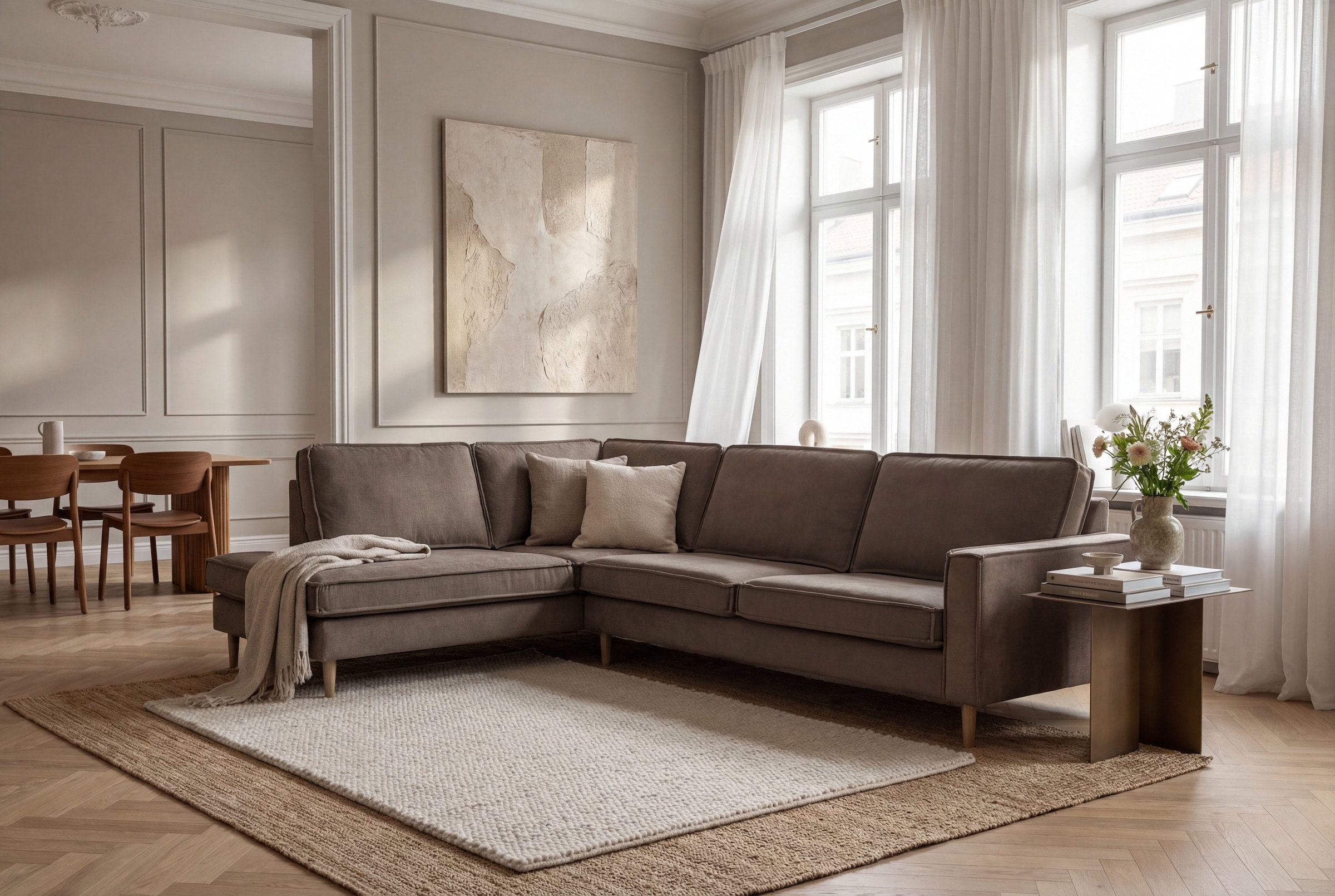 Home Affaire Pinto Skandi Corner Sofa 290cm Chenille Brown 8