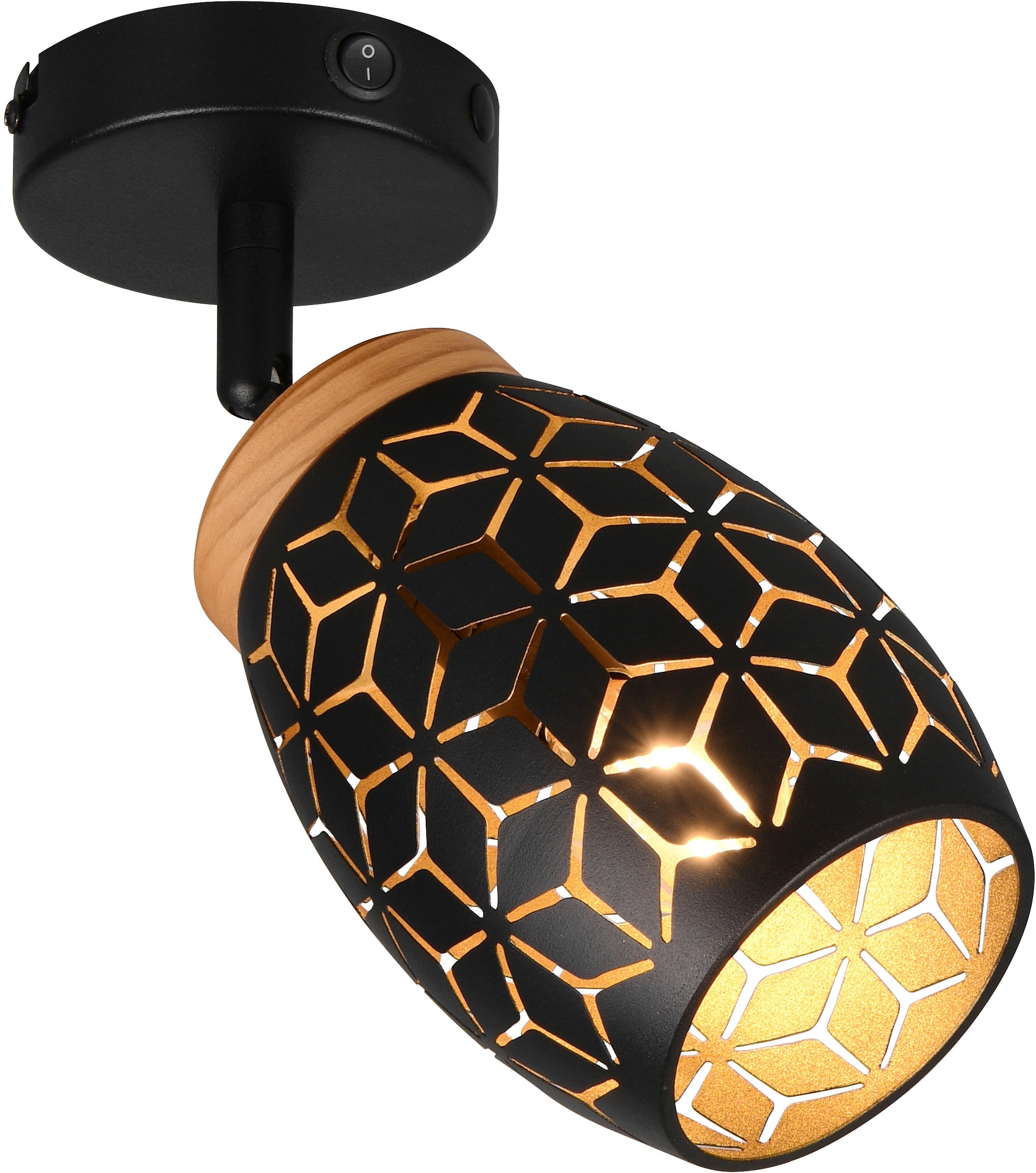 REALITY Leuchten Wandstrahler »BIDAR, Wandlampe mit verstellbarem Spot, exkl 1x E14 max 10W«, 1 flammig, Leuchtmittel E14 | Leuchtmittel wechselbar, Kippschalter ON/OFF, Metall-Lampenschirm Lasercut Optik Ø 12cm