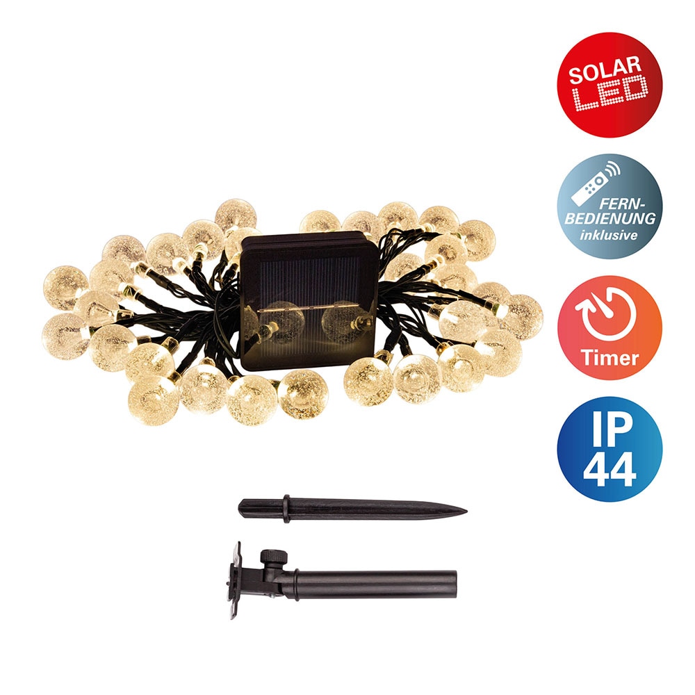 NÄVE LED-Lichterkette "Becul", Dioden 50 Stk. Flammen 50 Stk., Gesamtlänge 9,35m, transparent, Lichterketten, Solar, 50 Leuchtkugeln, 8 Leuchtmodi