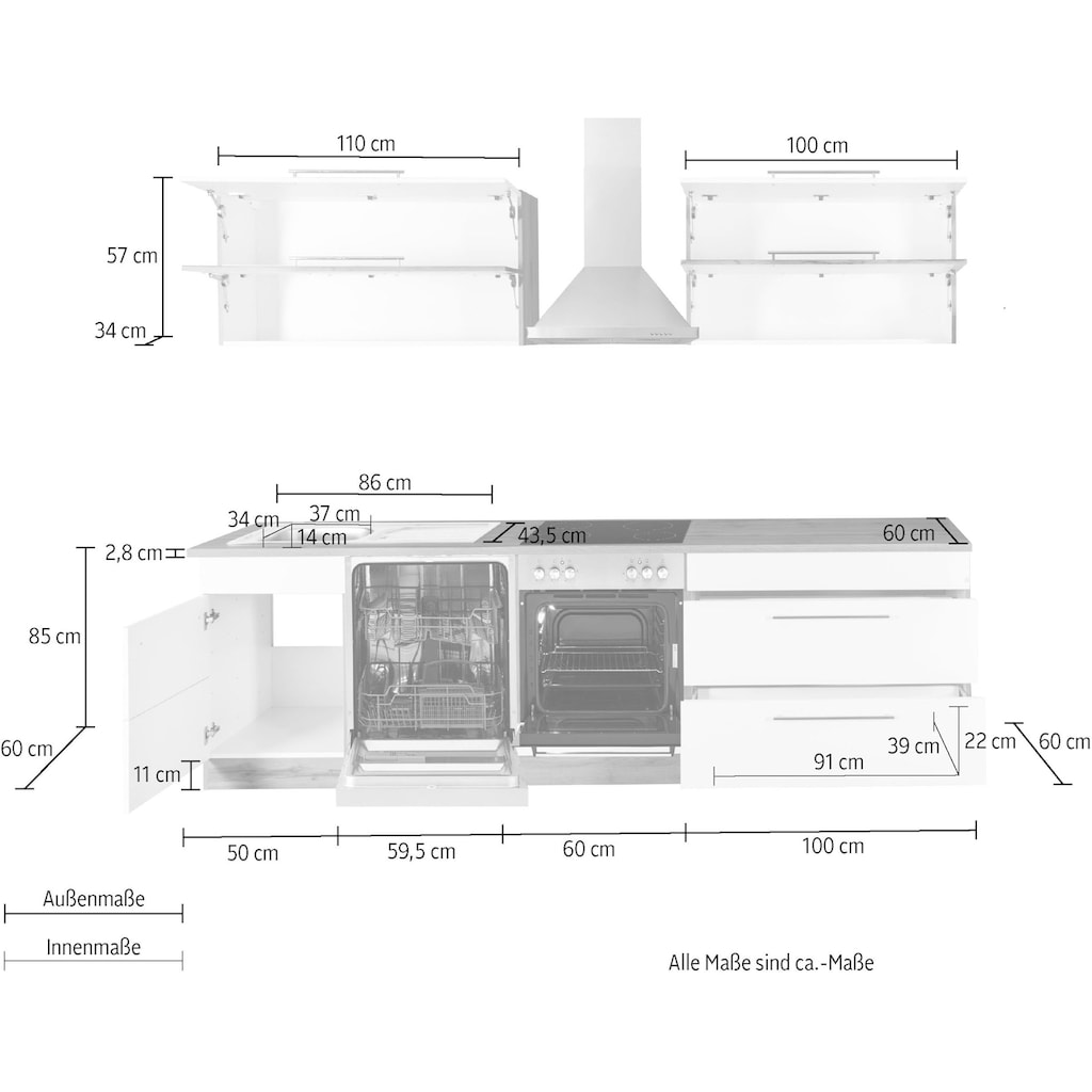 Kochstation Küchenzeile »KS-Wien«, Breite 270 cm, wahlweise mit E-Geräten