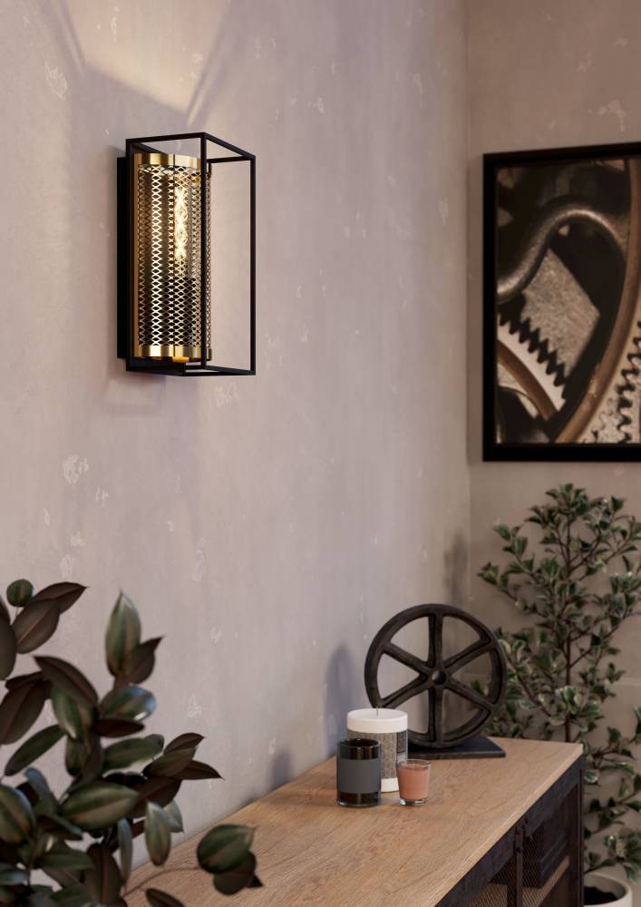 EGLO Wandleuchte »NOHALES«, 1 flammig, Leuchtmittel E27 | ohne Leuchtmittel, Wandleuchte für innen, Flurlampe Industrial, Metall, Schwarz, Messing
