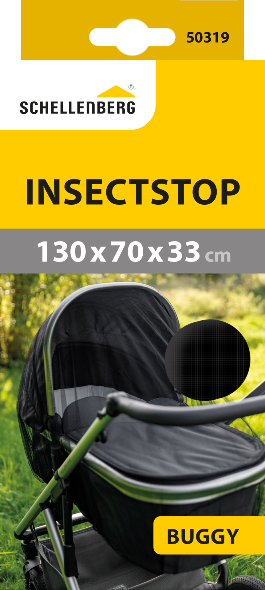 Kinderwagen-Insektenschutz SCHELLENBERG "Moskitonetz", anthrazit, B:70cm H:33cm L:130cm, Gummi, Polyester, Schädlingsschutznetze, Fliegengitter-Gewebe mit Gummizug, 130x70x33cm, anthrazit