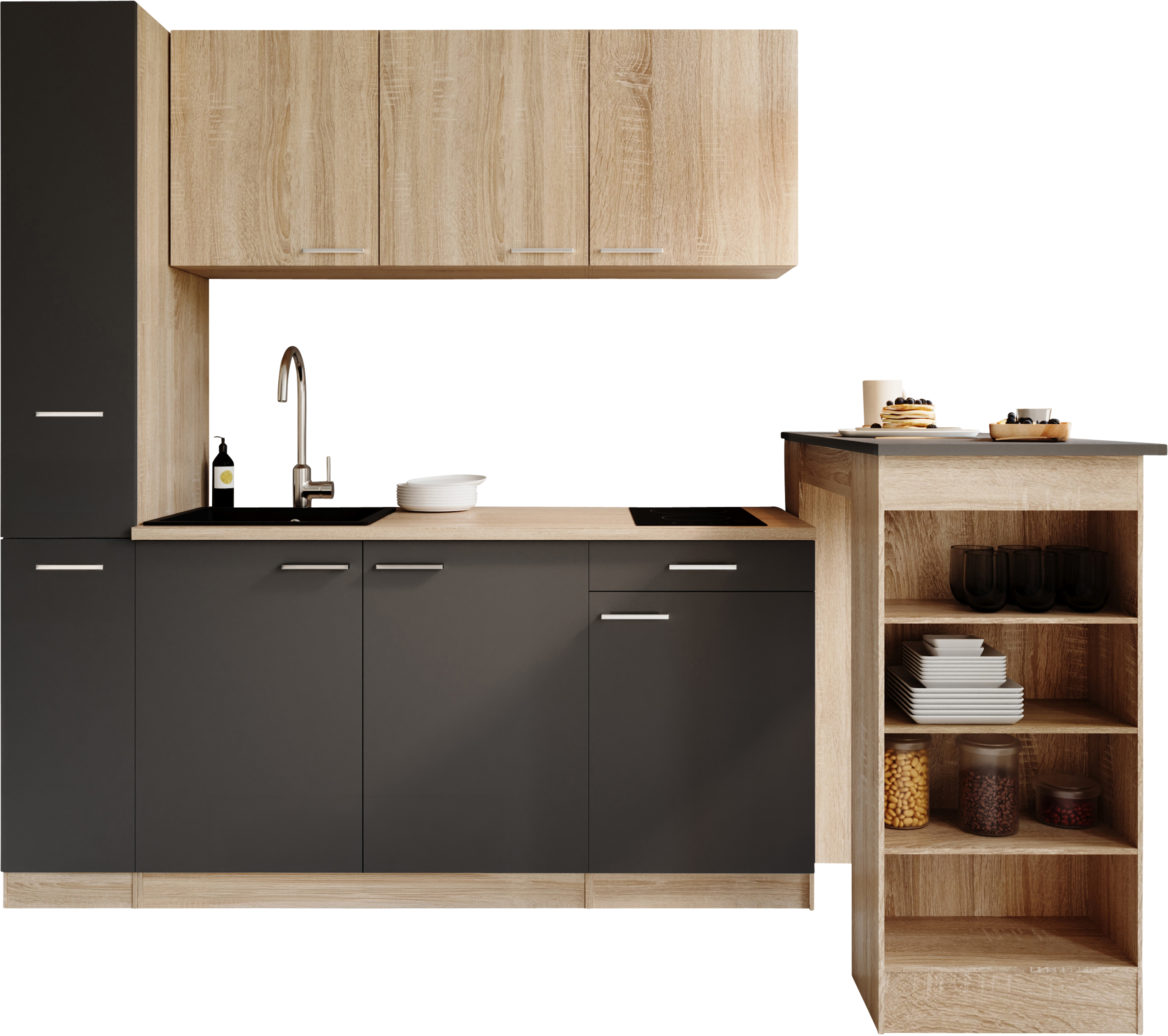 RESPEKTA Küchenzeile "Ingrid, inkl. Tresentisch" zerlegt, wahlweise mit Kühlschrank, Soft-Close-Funktion, Breite 180 cm