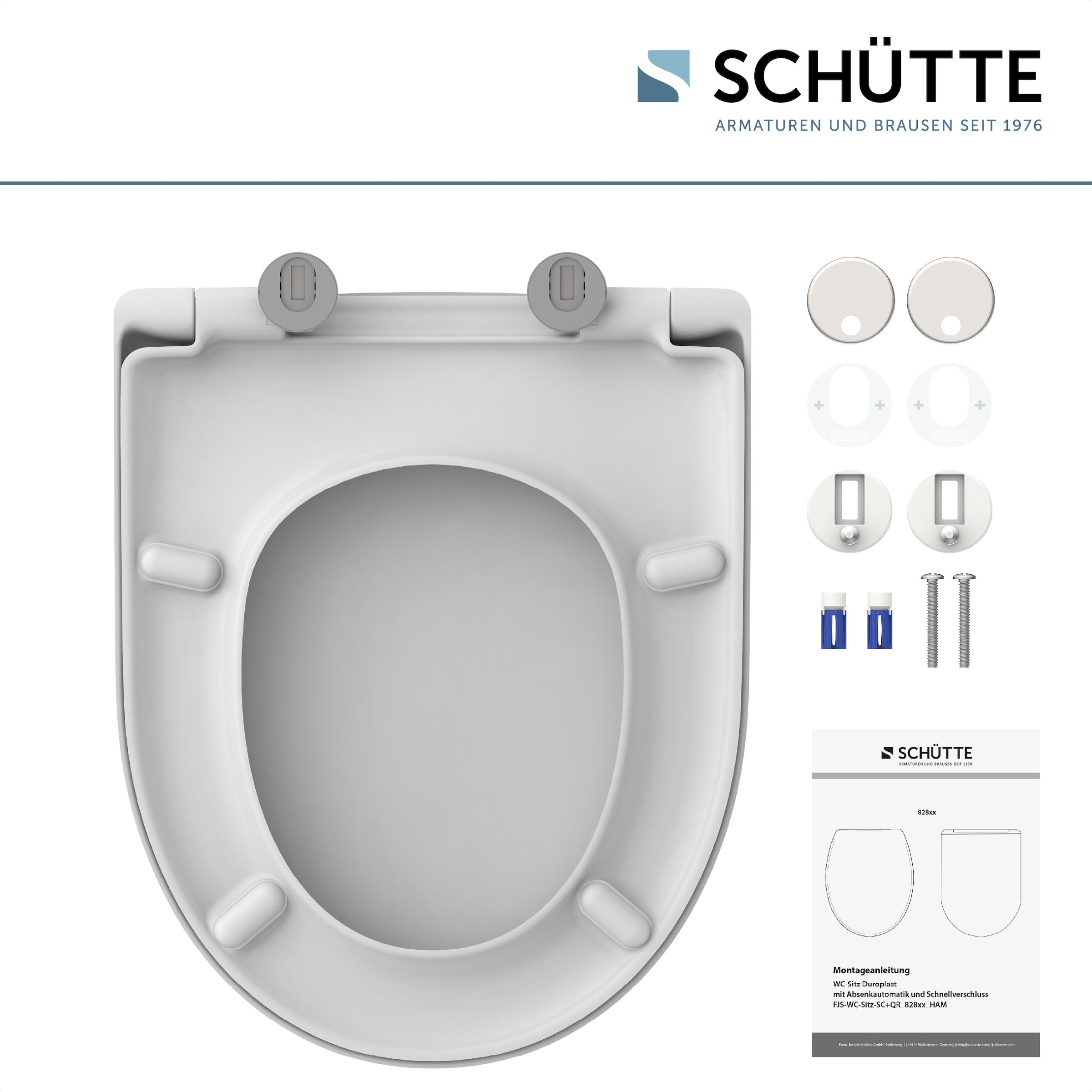 Schütte WC-Sitz »Duroplast, WHITE D-Form PRO 3«, (WC-Sitz, Befestigungsmaterial, Montageanleitung), mit Absenkautomatik und Schnellverschluss