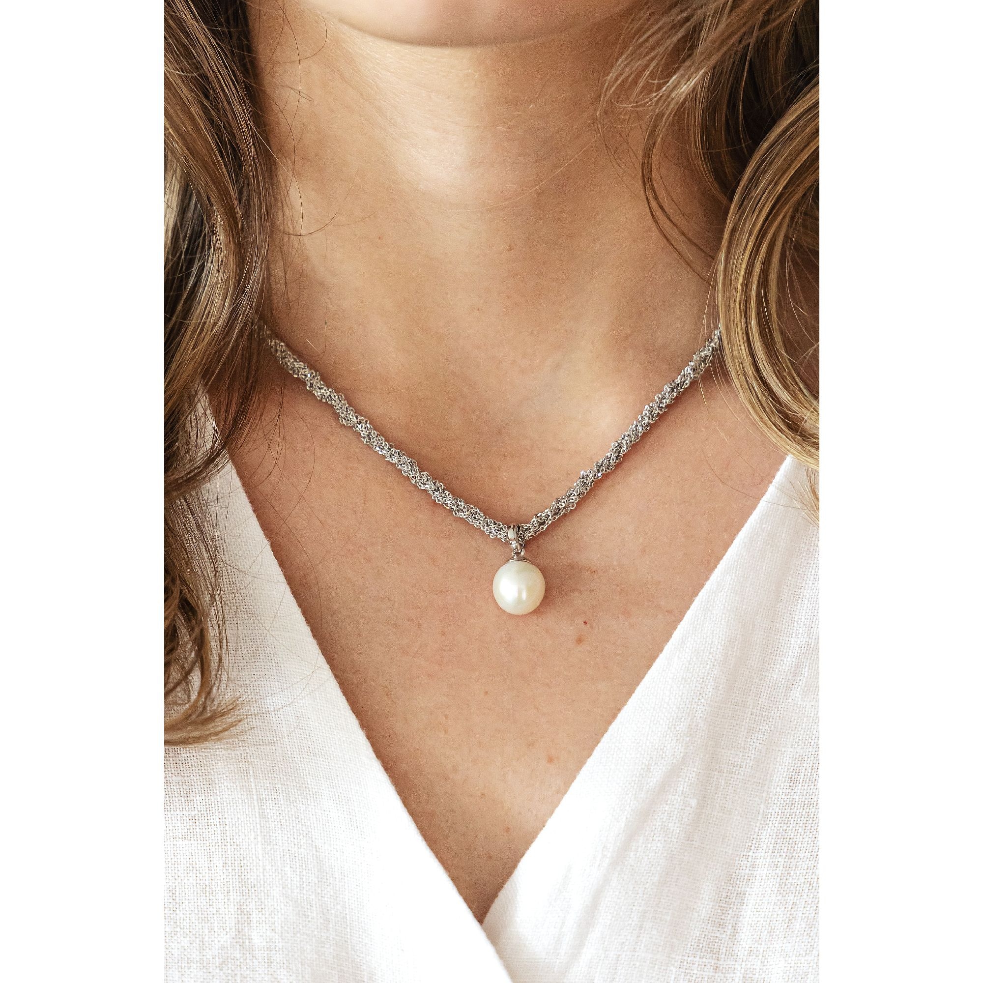 CELESTA Kette mit Anhänger »Silber 925 rhodiniert mit weißer Perle 42+3cm lang«