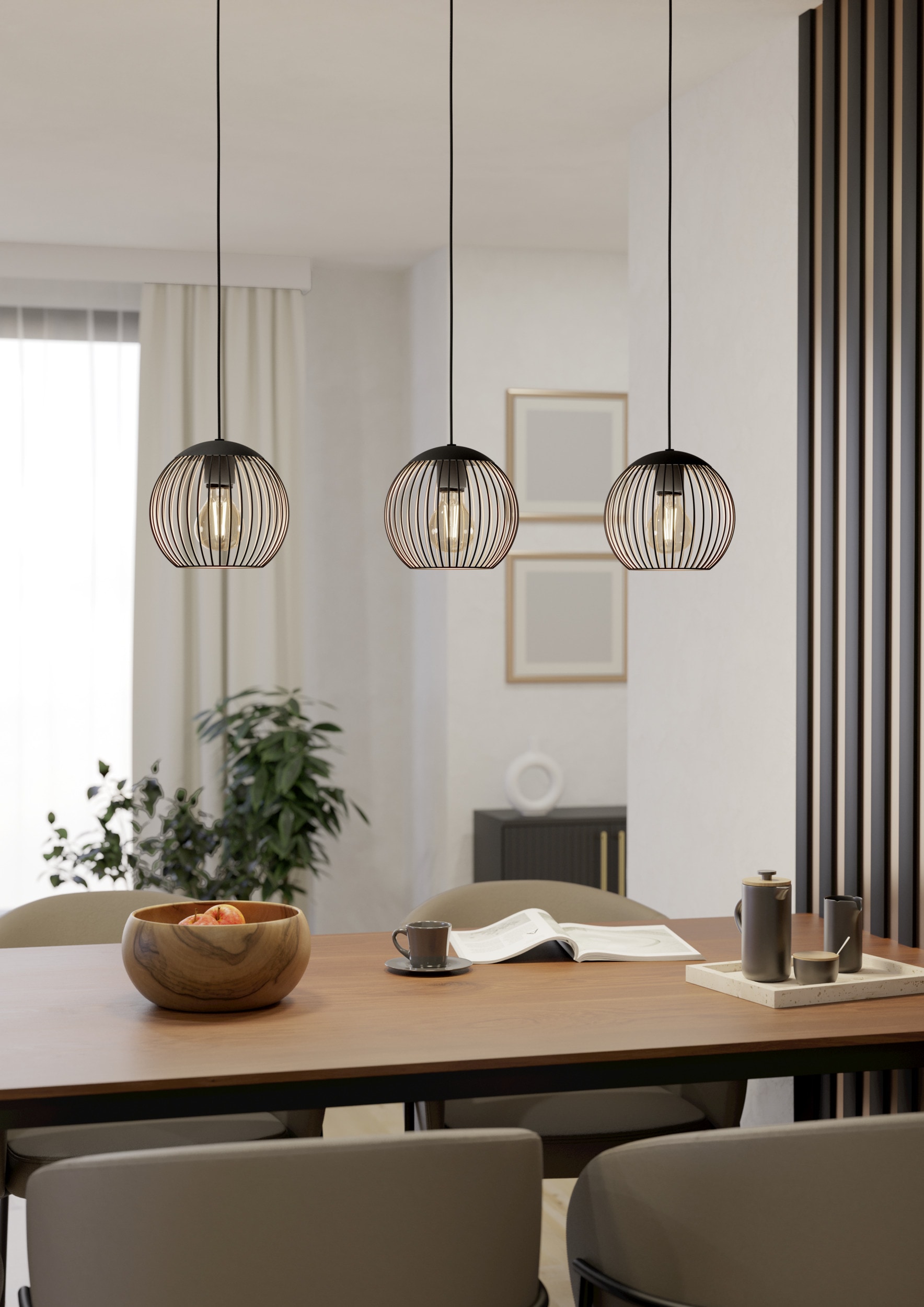 EGLO Hängeleuchte »ALMANZORA Pendellampe - Stahl - E27 - 3X60W - IP20« E27 1 Stk. Hängelampe, Deckenlampe, Wohnzimmer, Esszimmer, L90 x B20 x H110 cm