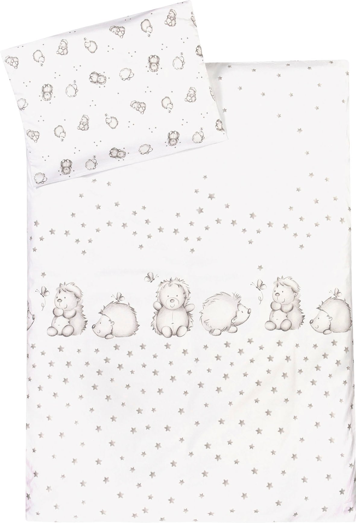 Julius Zöllner "Igelchen, in 100x135cm passt in Babybetten von 70x140cm und 60x120cm" 2 Stk. mit kleinem Igel, 80x80 cm für Wiegen, Stubenwagen und Kinderwagen