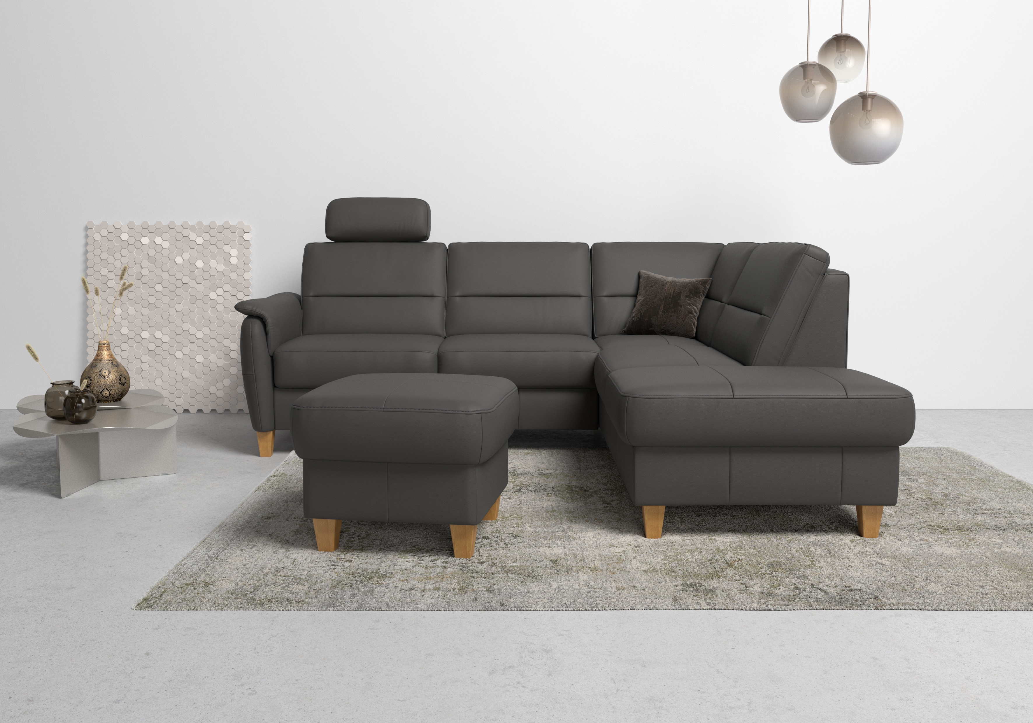 Home affaire Ecksofa "Palmera, L-Form, B: 236 cm, Bettfunktion & Bettkasten wählbar" Federkern-Polsterung, Sitzhöhe 48 cm, handgefertigt, stilvolles Design
