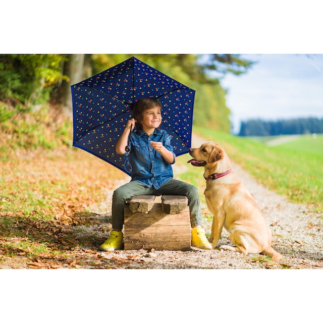 Knirps® Taschenregenschirm »Rookie manual, triple blue reflective«, für  Kinder; mit umlaufendem, reflektierendem Band
