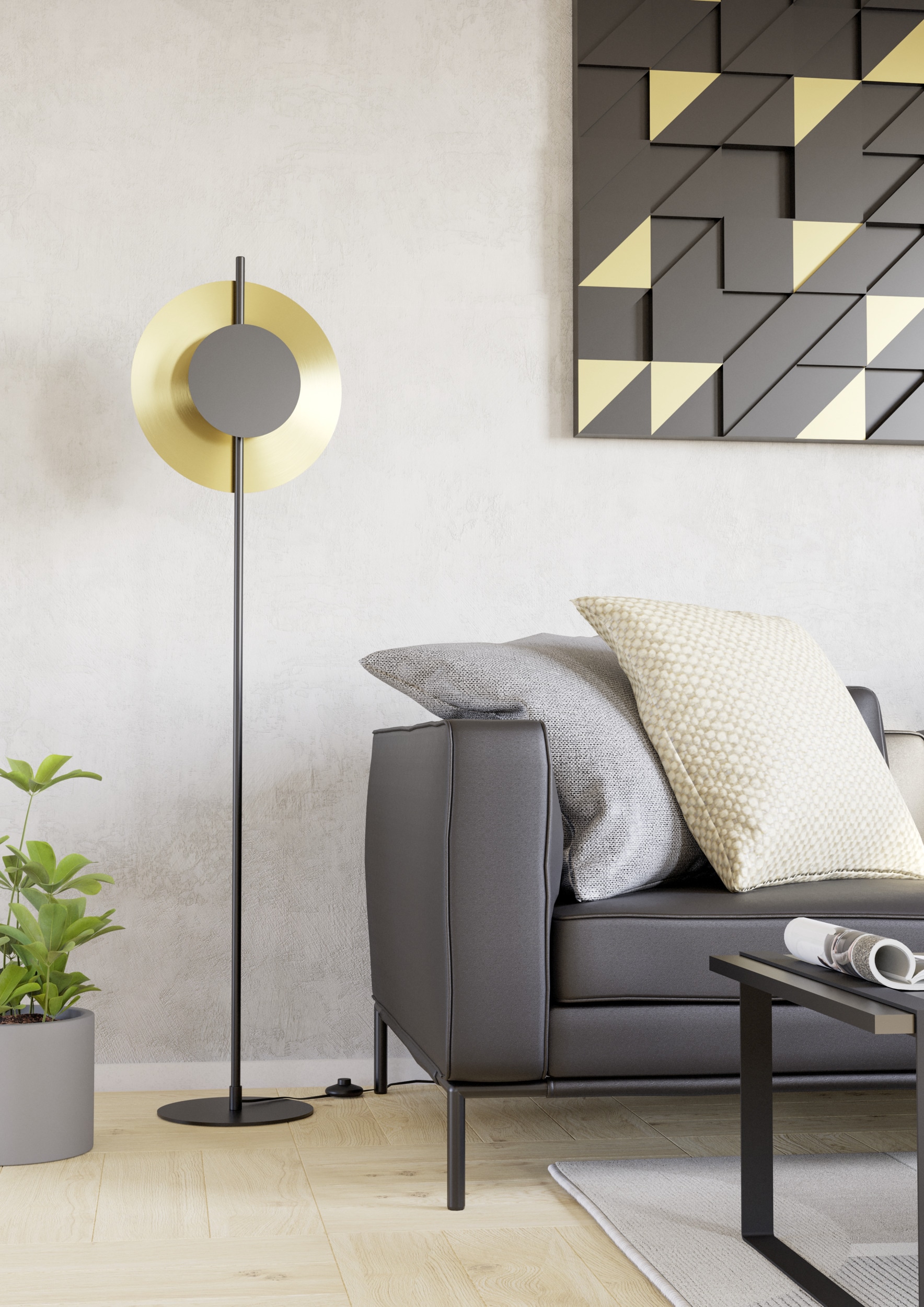 EGLO Stehlampe »TOCINA Stehlampe - Stahl - LED - 1X11W - IP20« LED-Modul 1 Stk. Warmweiß Standlampe, Indirekte Beleuchtung, messing-gebürstet, L38 x H150 cm