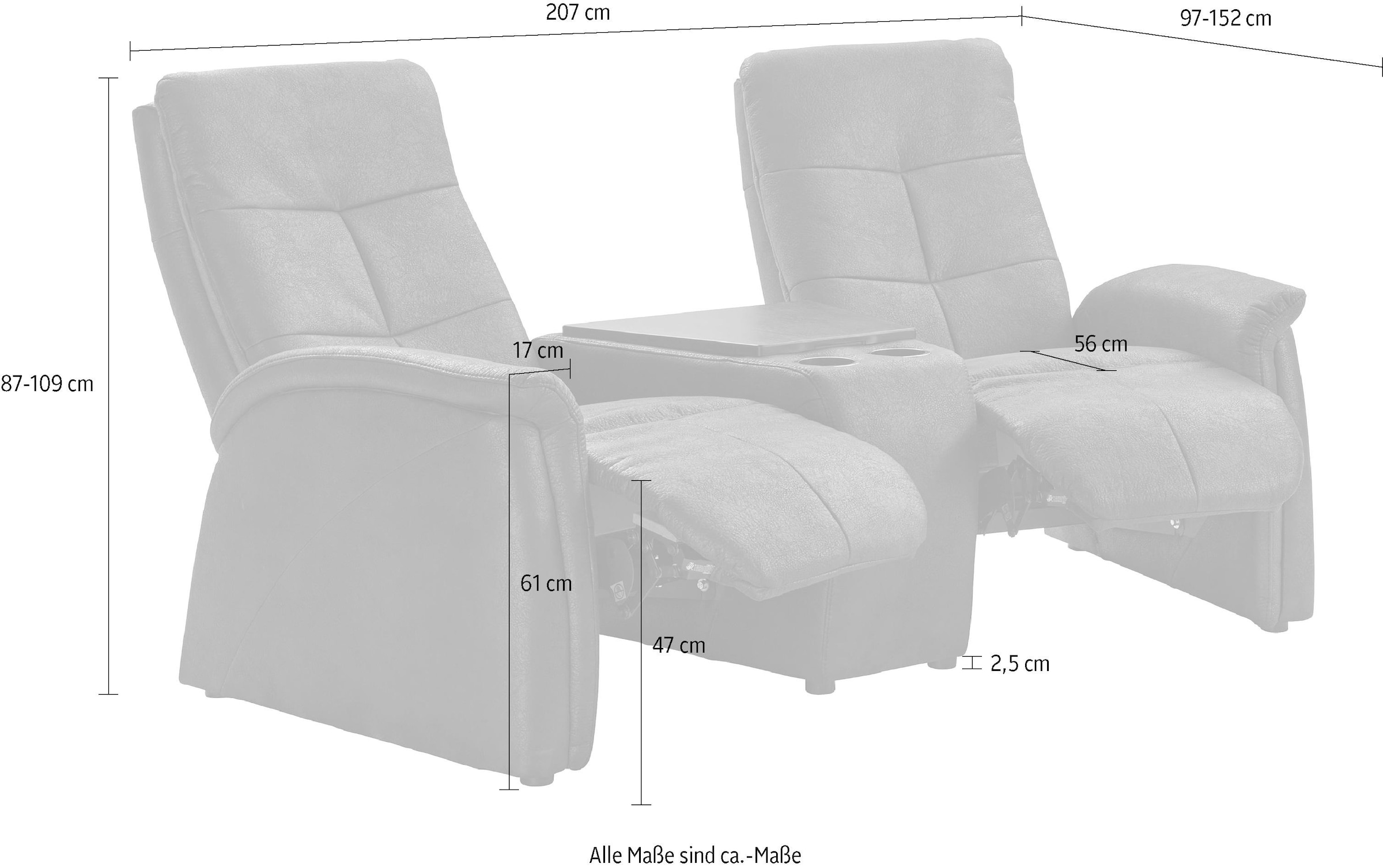 exxpo - sofa fashion Sofa »Tivoli, Kinosofa, bequem und komfortabel durch die Relaxfunktion« (2-sitzig), schmale Armlehnen