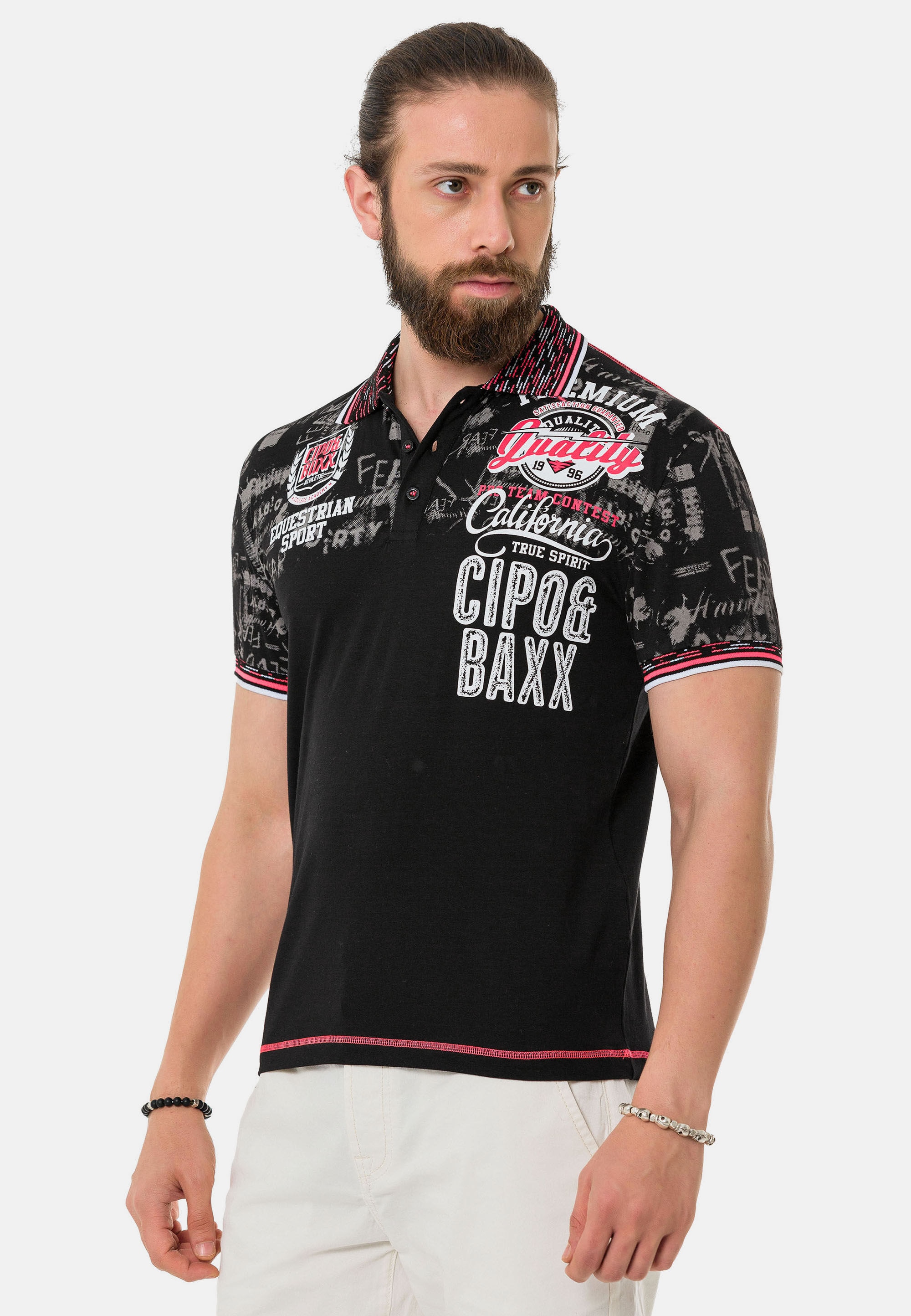 Cipo & Baxx T-Shirt »Poloshirt«, mit stylischem Print