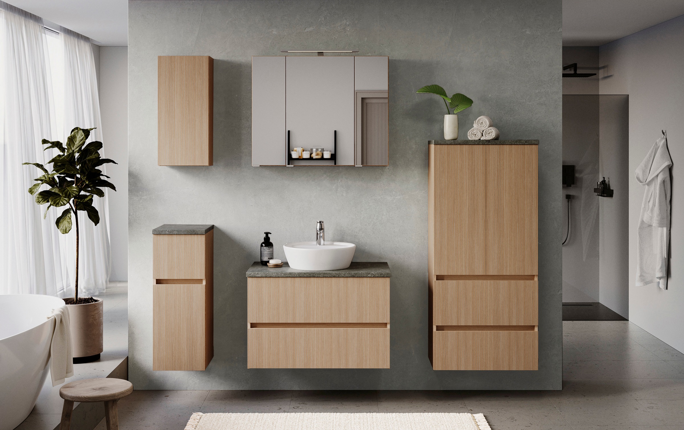 welltime Badmöbel-Set "EIXO, Set aus Spiegelschrank, Waschtisch und Midisch günstig online kaufen