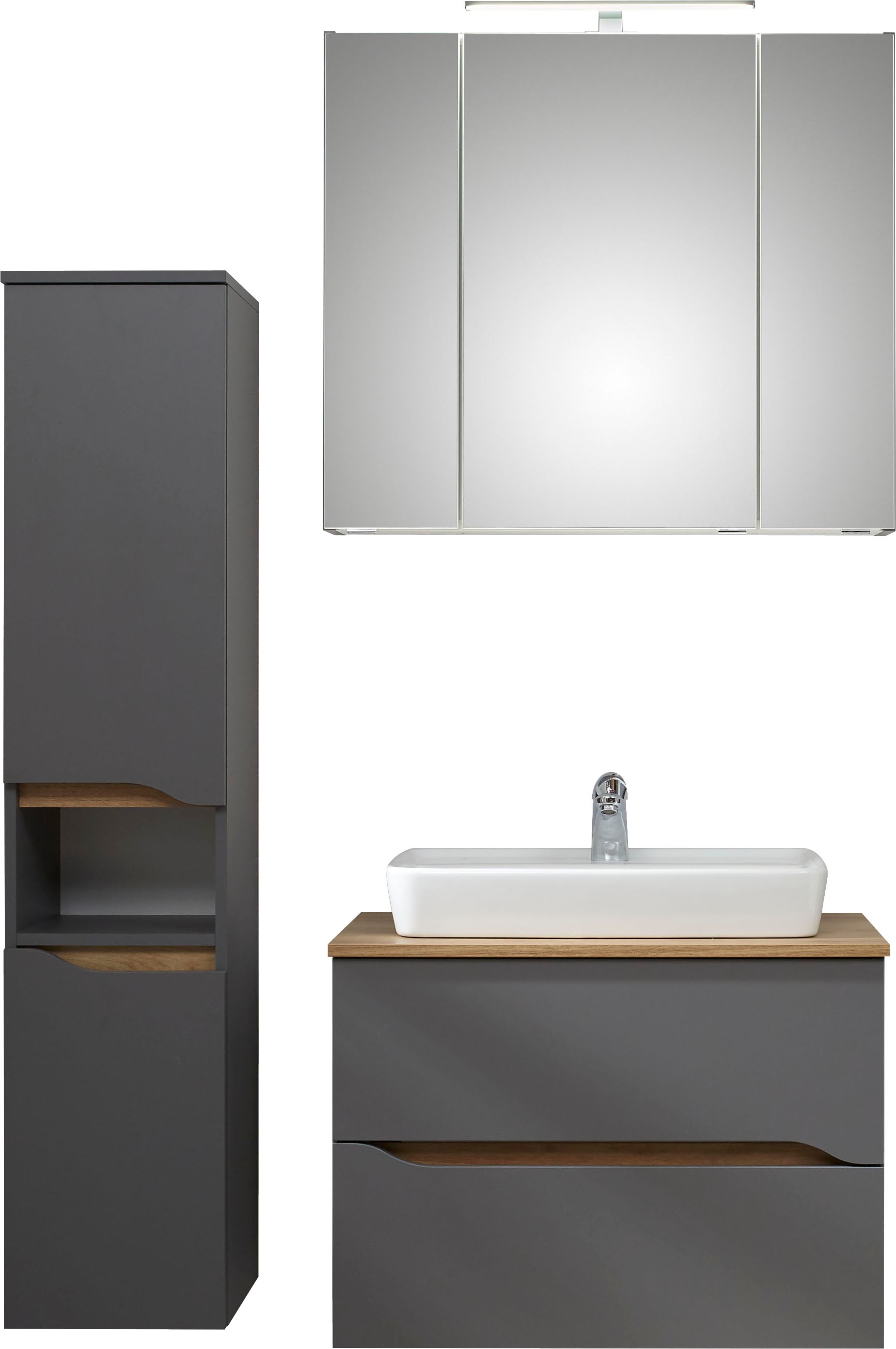 Saphir Badmöbel-Set "Quickset 3-teilig, Keramik-Aufsatzbecken mit LED-Spieg günstig online kaufen