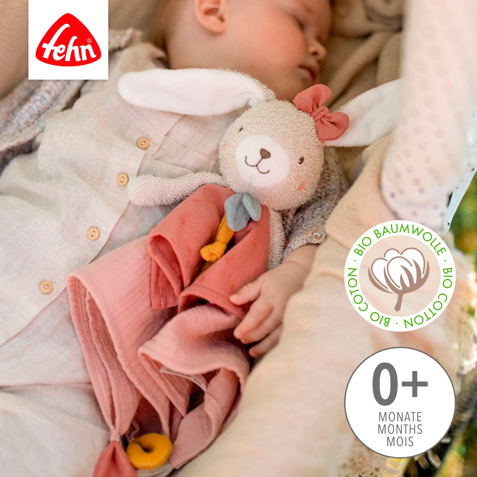 Thumbnail - Fehn Schmusetuch "fehnNATUR, Hase" mit Befestigungsring für Schnuller