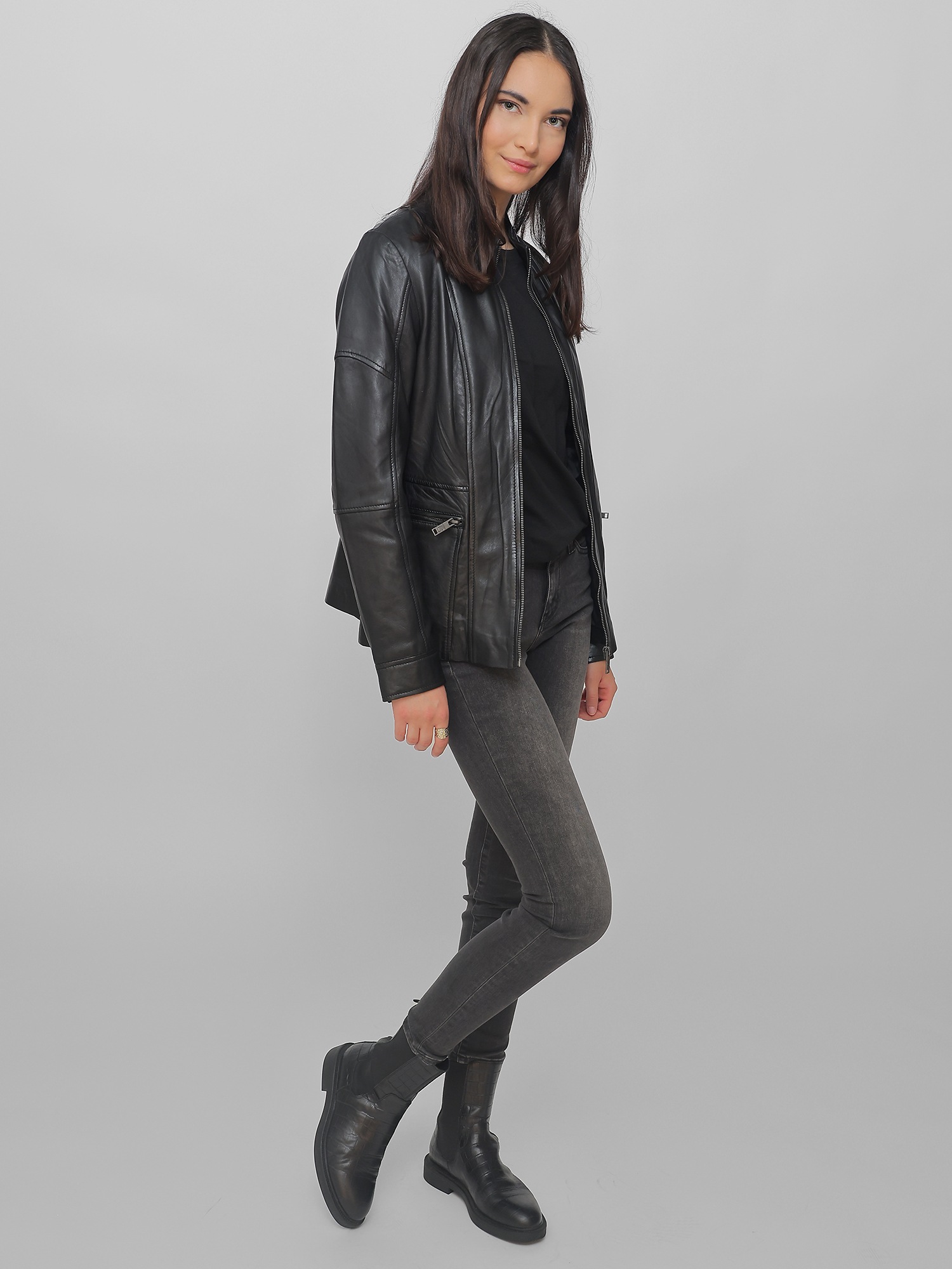 Lederjacke JCC "31023628", Damen, Gr. 36, schwarz, Obermaterial 100% Lammleder / Futter: 100% Polyester, Jacken 3