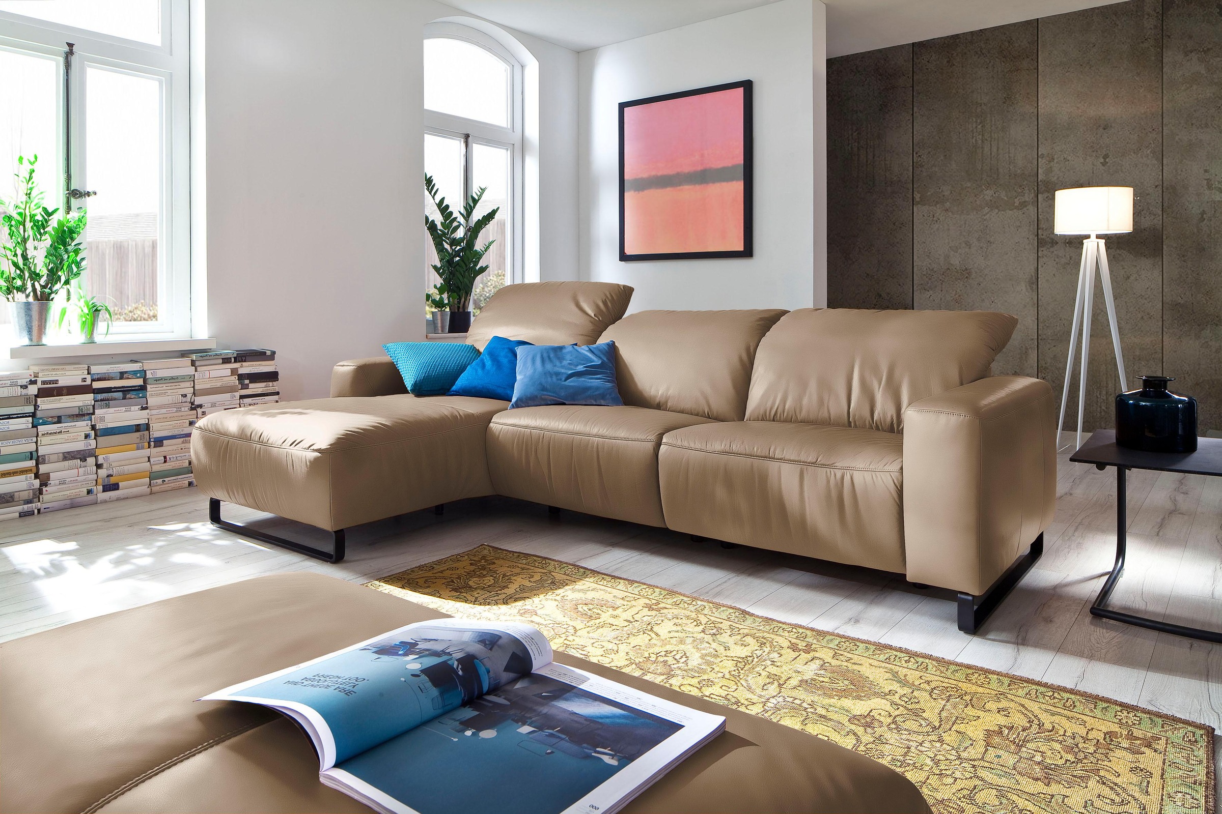 Home affaire Ecksofa »Juist L-Form«, mit Kopfteilverstellung und schwarzen Metallkufen