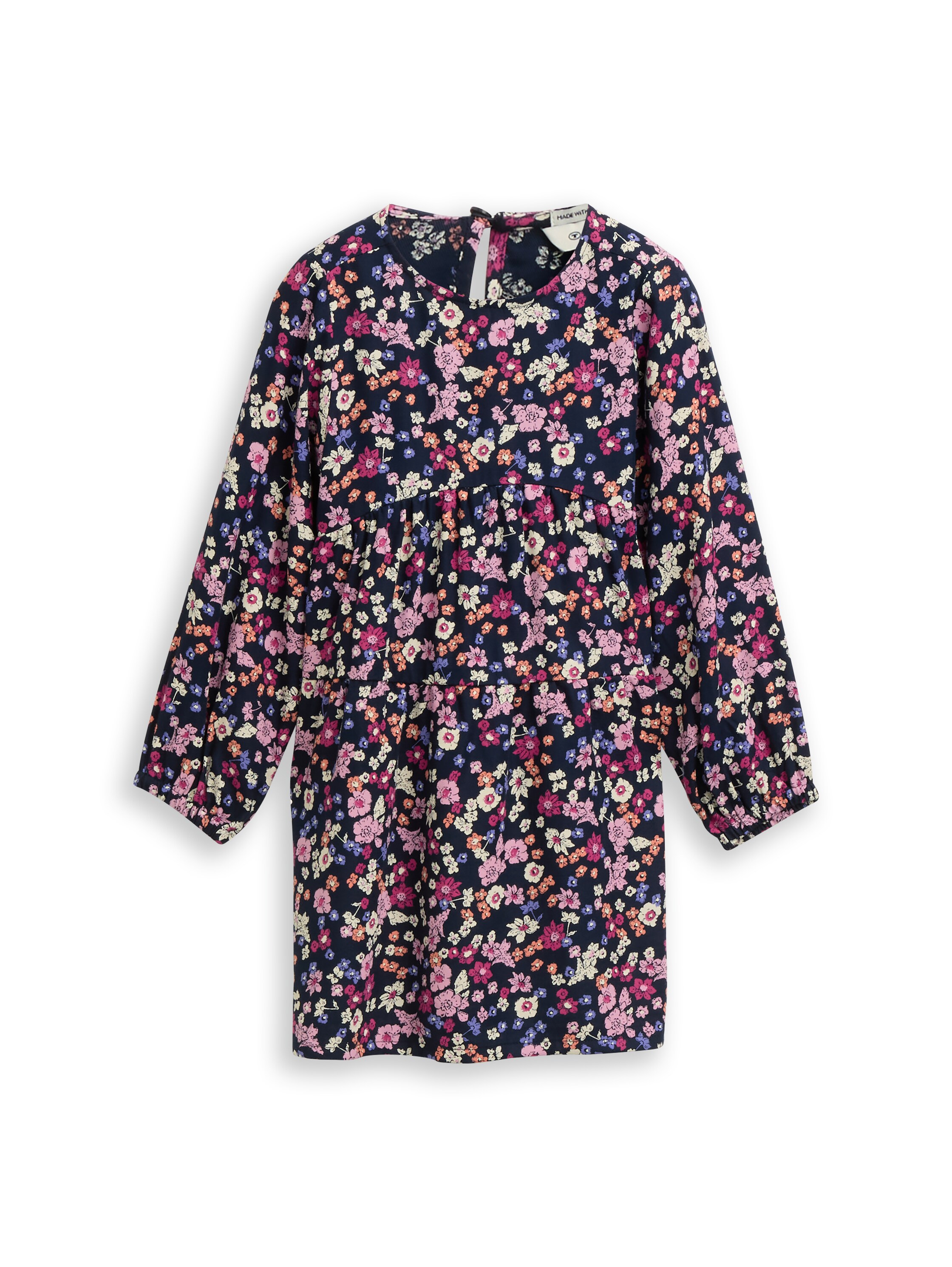 TOM TAILOR Mädchen Midikleidblau multicolor flo, Gr. 128, geblümt, Web, Obermaterial: 100% Viskose, Kleider, mit floralen Allover-Muster