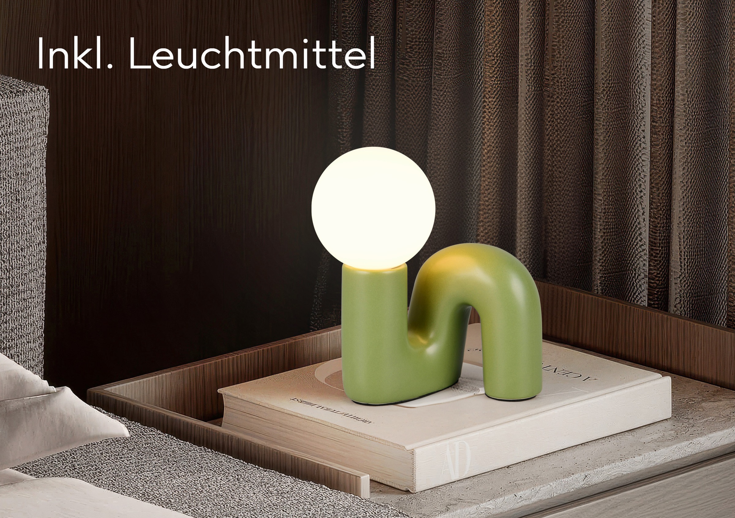 "REALITY LEUCHTEN Tischleuchte ""QUINN, Keramik Tischlampe m. Glasschirm, Set inkl 2xG9 Leuchtmittel 3W"", grün, 1, H: 21,5cm, 2 Stk., Leuchten